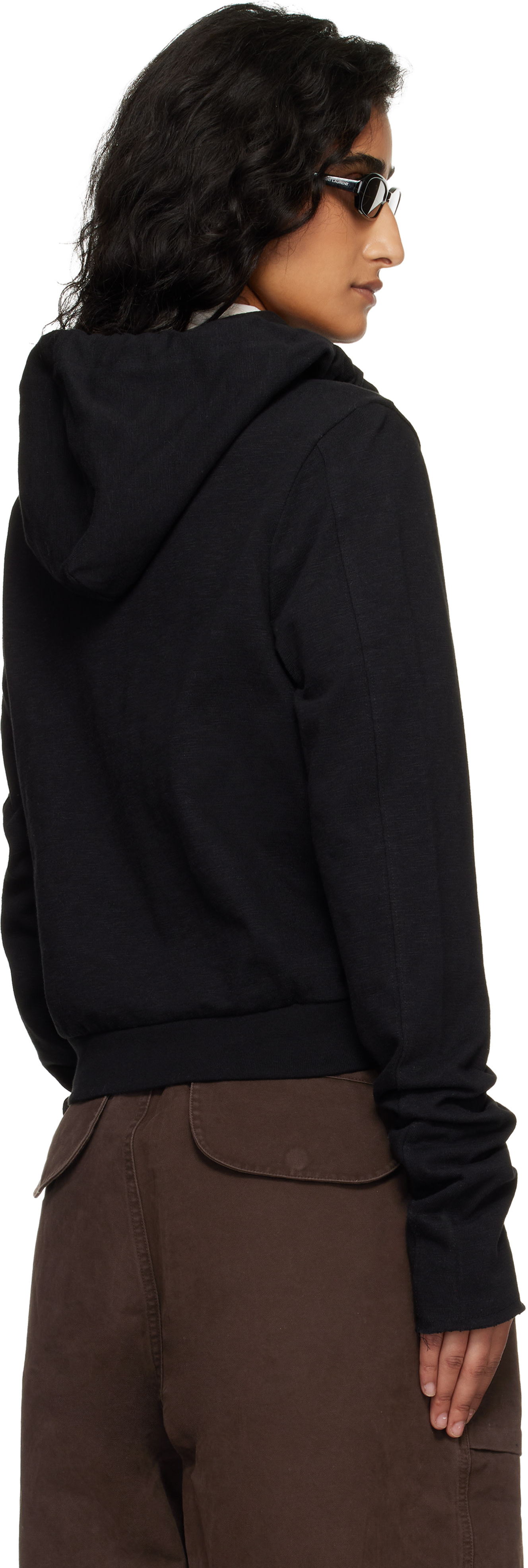 Entire Studios - Black Lightweight Cropped Zip Up Hoodie