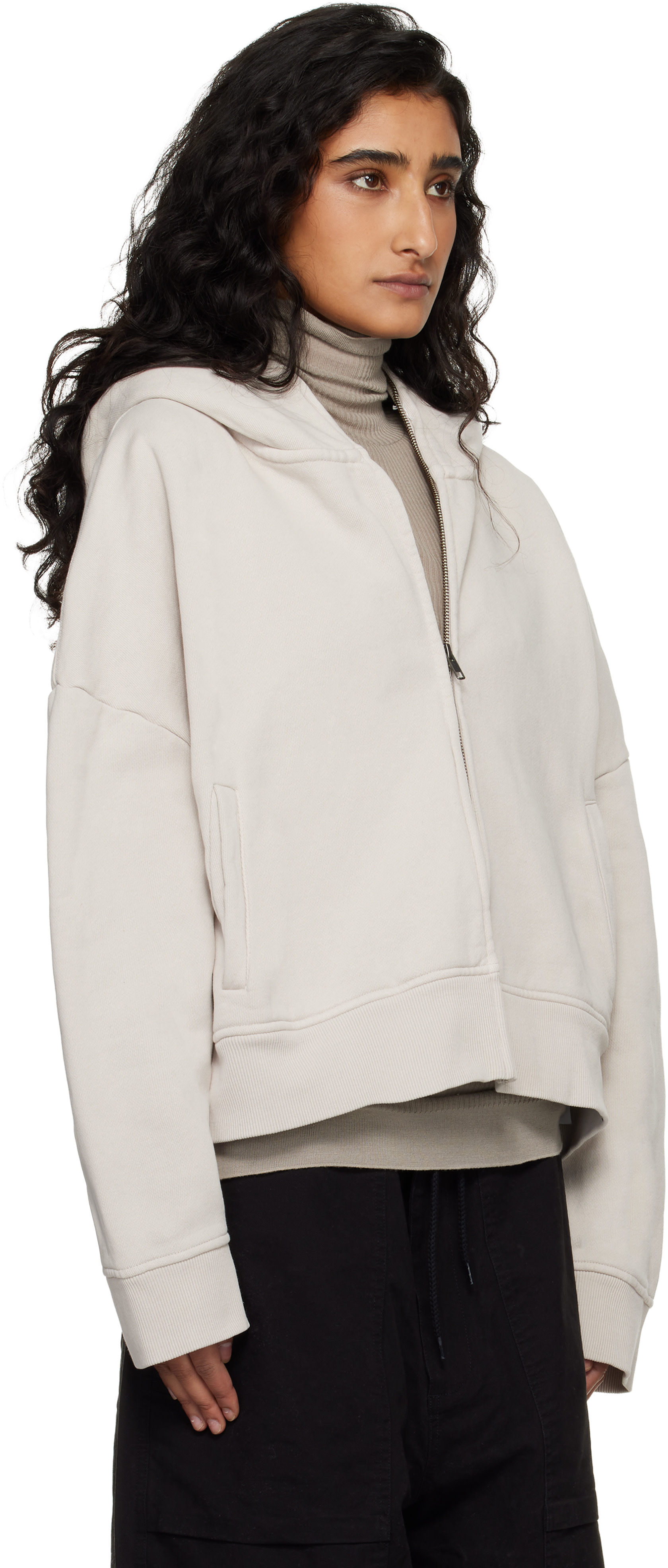 Entire Studios - Pull à capuche blanc cassé à glissière prolongée