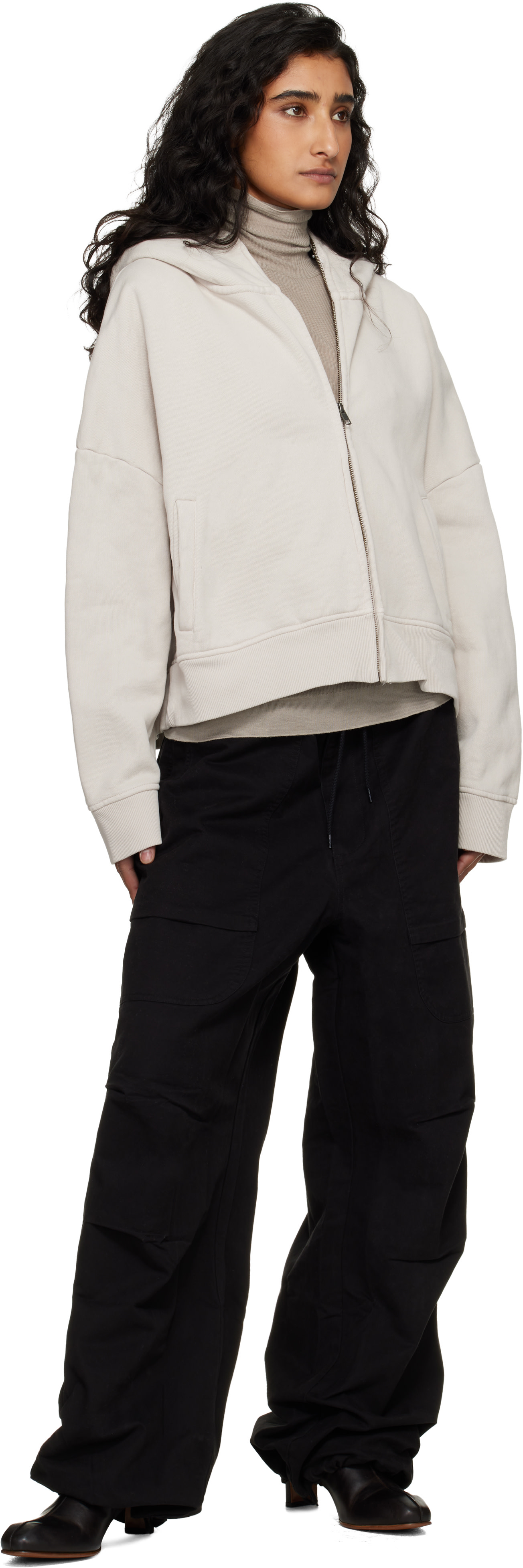 Entire Studios - Pull à capuche blanc cassé à glissière prolongée