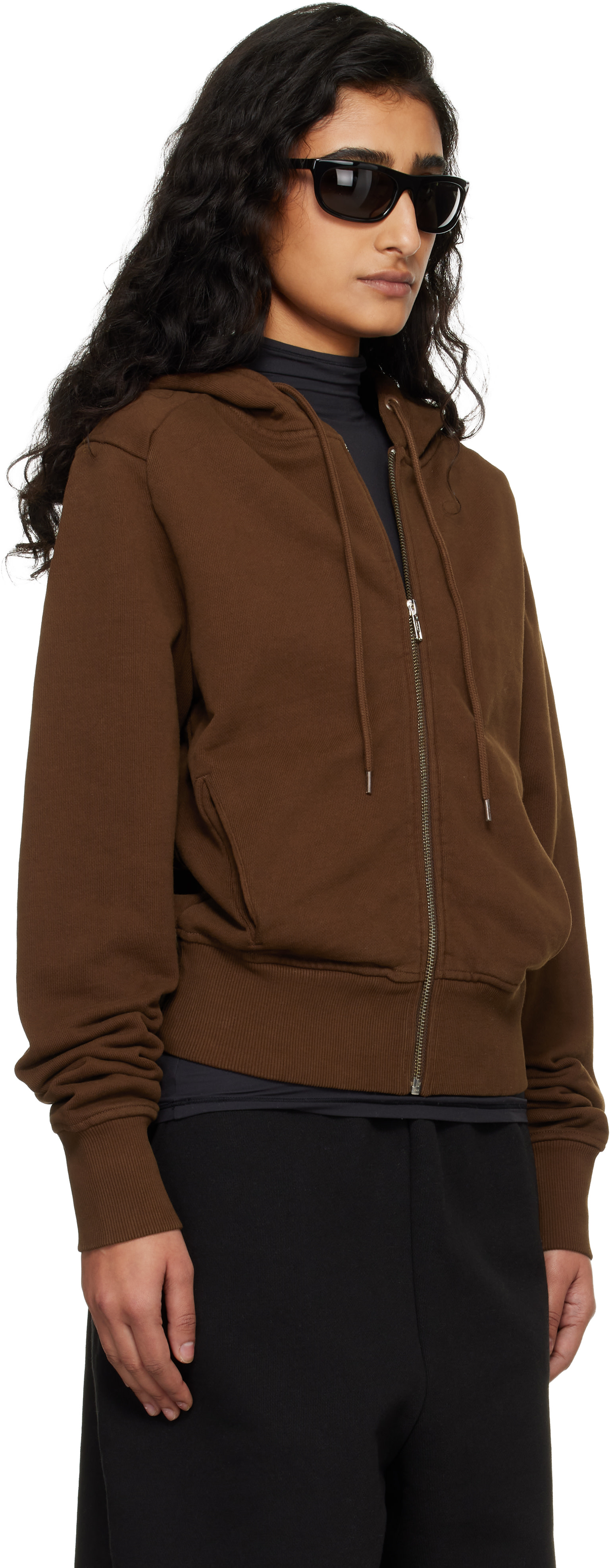 Entire Studios - Pull à capuche ajusté brun à glissière