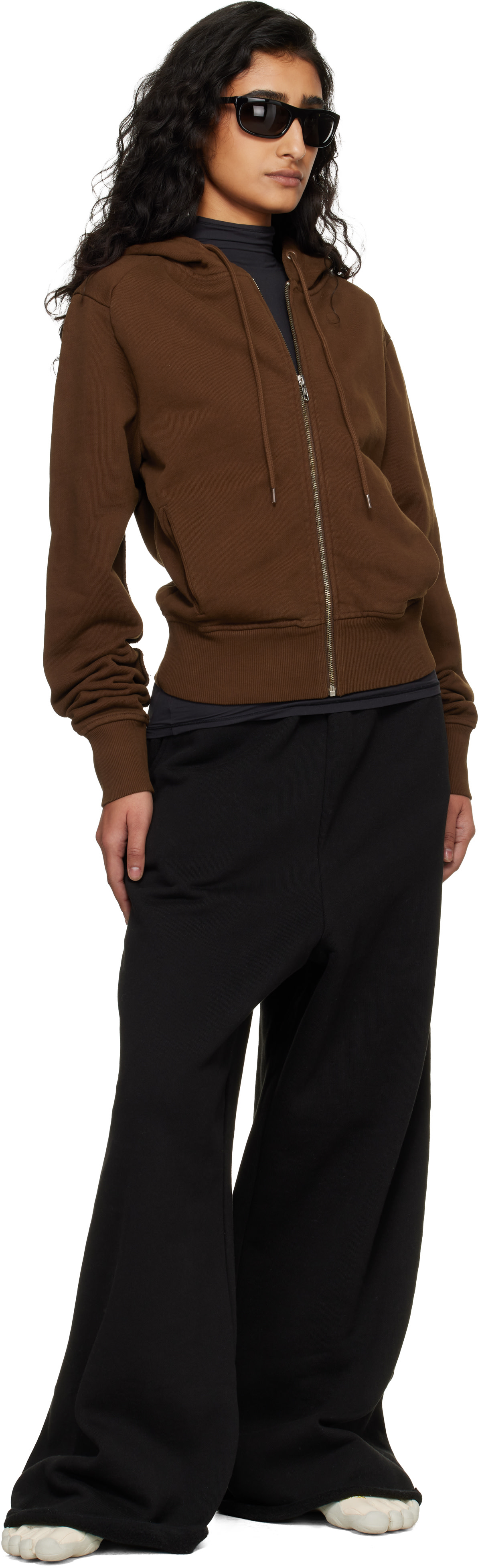 Entire Studios - Pull à capuche ajusté brun à glissière