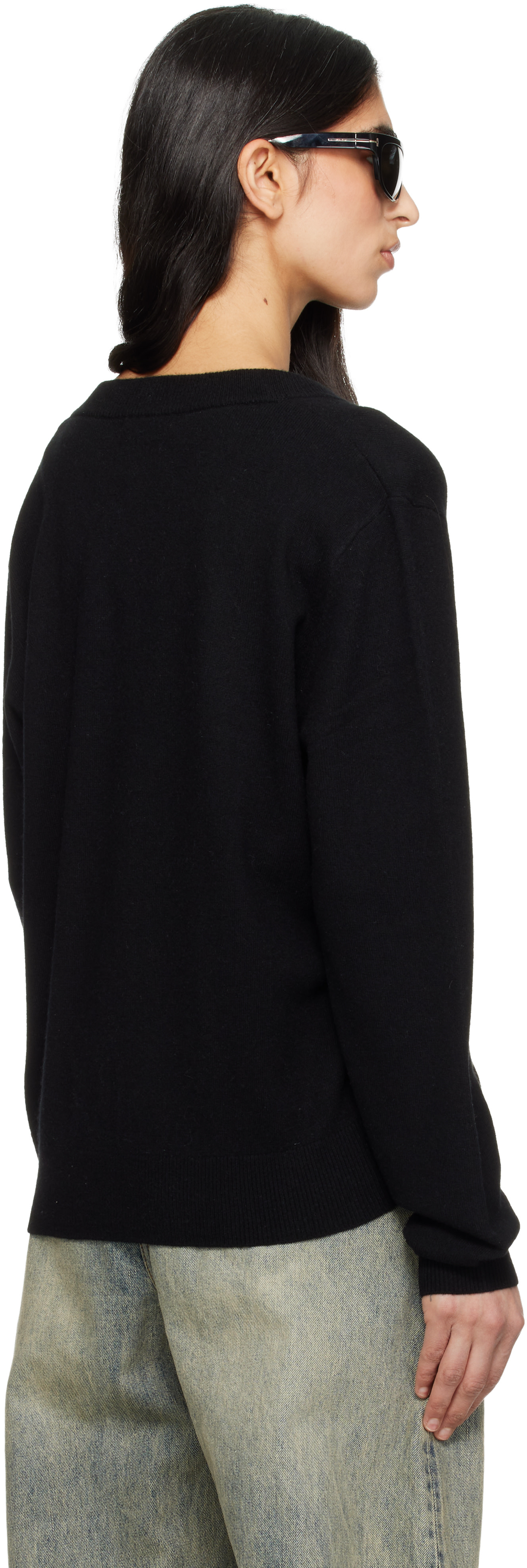 Entire Studios - Pull noir en tricot à col en V