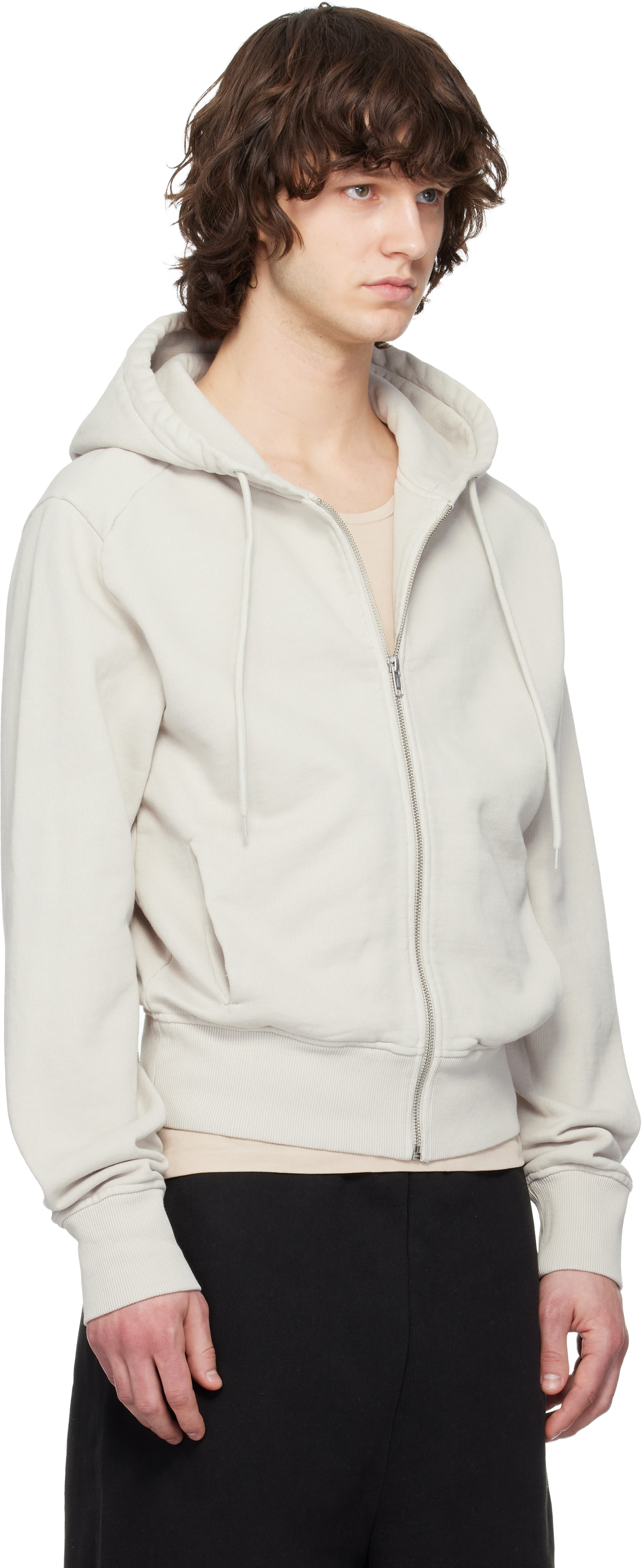 Entire Studios - Pull à capuche ajusté blanc cassé à glissière
