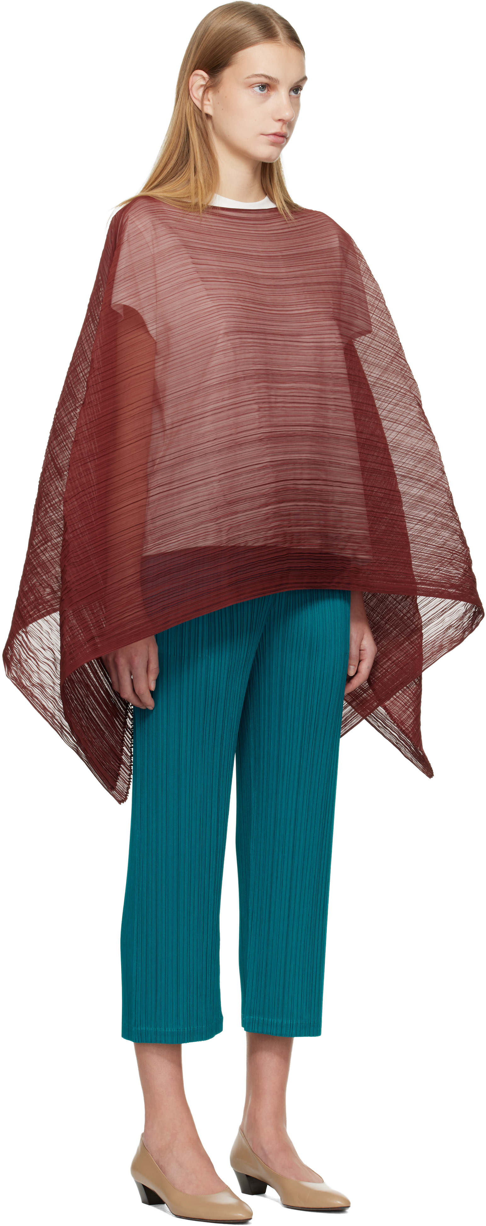 PLEATS PLEASE ISSEY MIYAKE: Burgundy Madame-T October Scarf | SSENSE