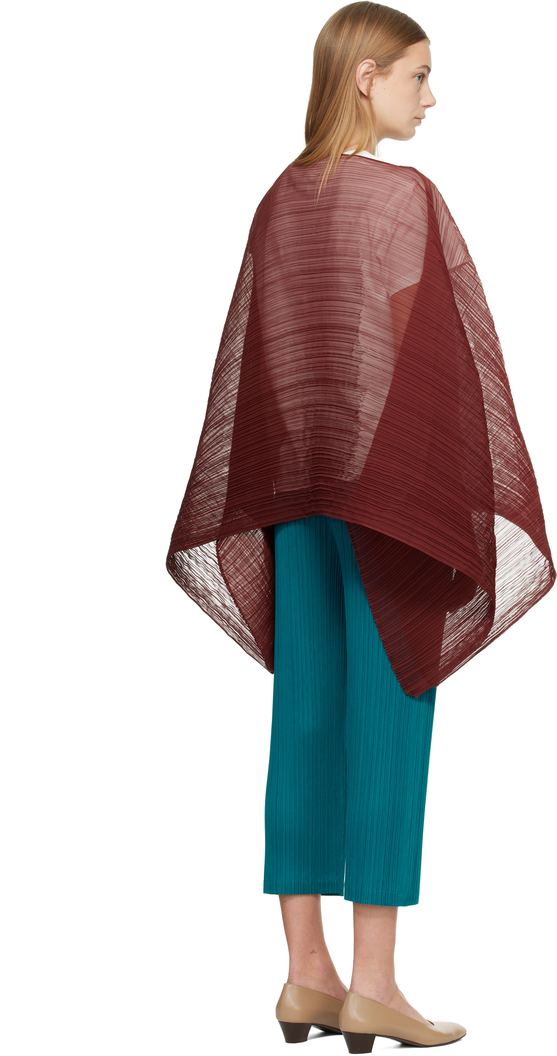 PLEATS PLEASE ISSEY MIYAKE: Burgundy Madame-T October Scarf