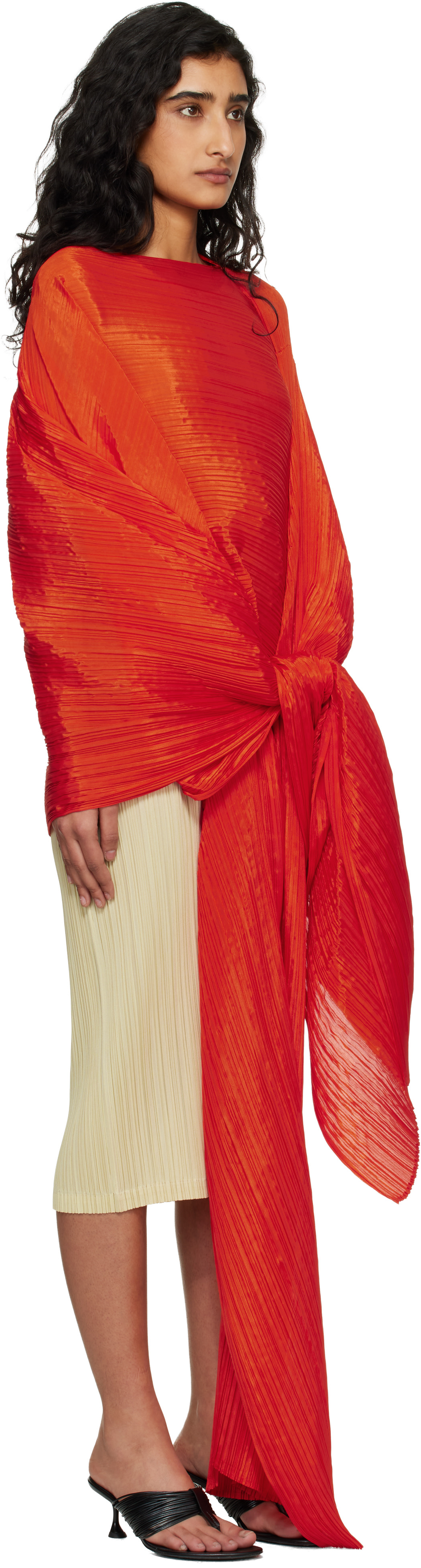 PLEATS PLEASE ISSEY MIYAKE: Orange Madame-T Scarf | SSENSE