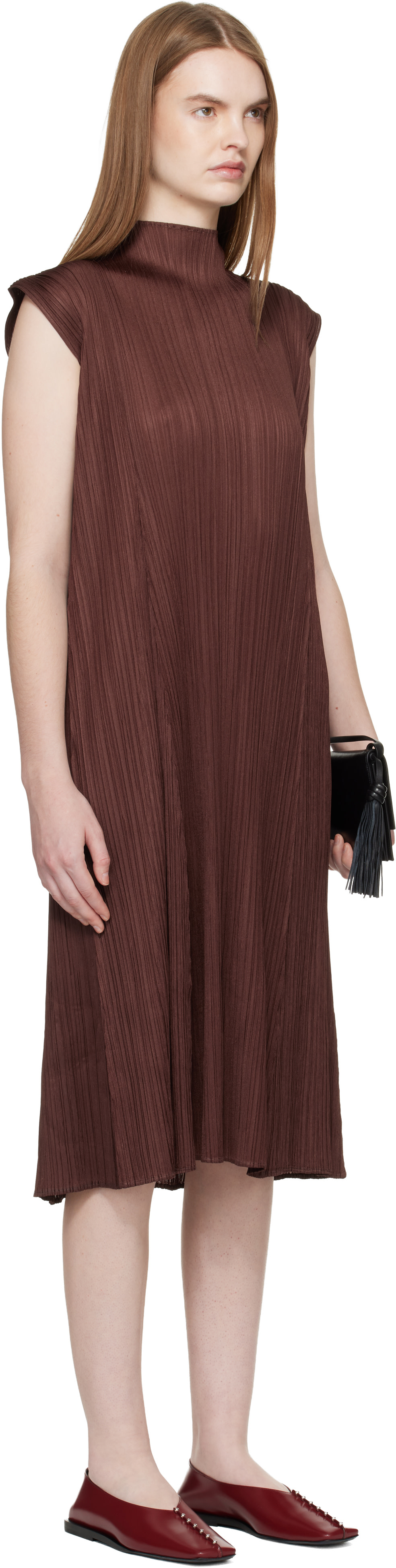 me ISSEY MIYAKE ワンピース　ベロア調　 赤茶色 PLEATS PLEASE ISSEY MIYAKE: Brown Monthly Colors November Midi
