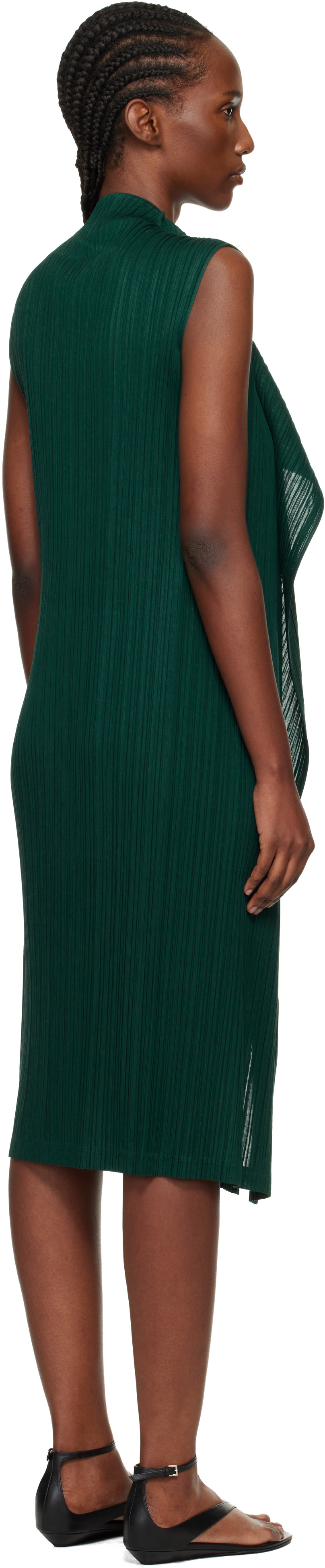 PLEATS PLEASE ISSEY MIYAKE: Green Ramie Pleats Maxi Dress | SSENSE
