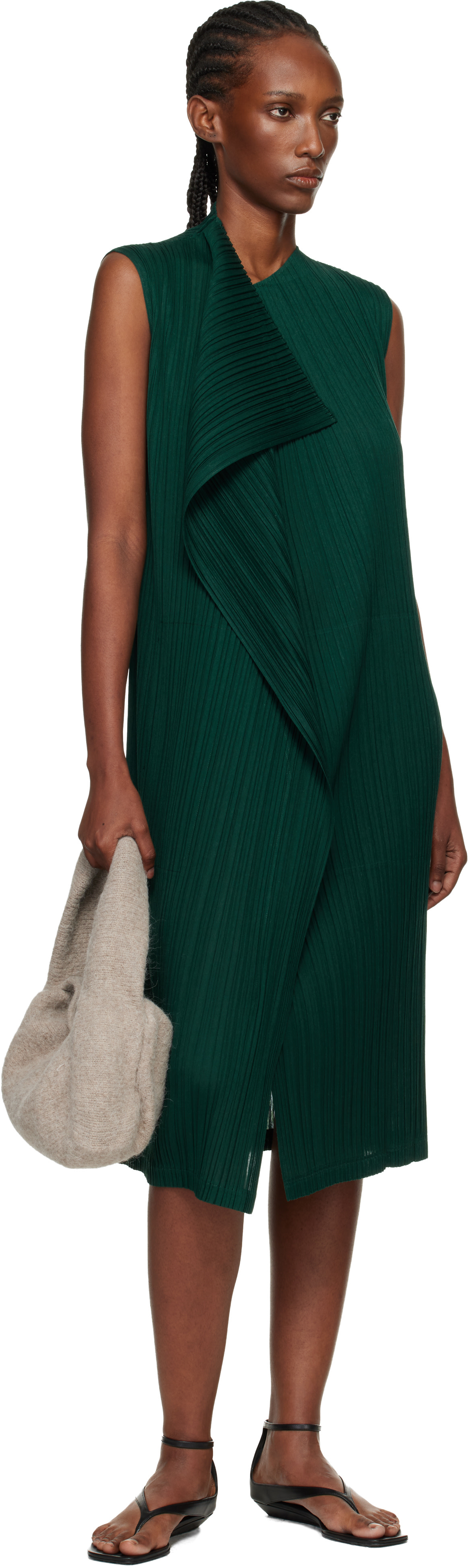 PLEATS PLEASE ISSEY MIYAKE: Green Ramie Pleats Maxi Dress | SSENSE