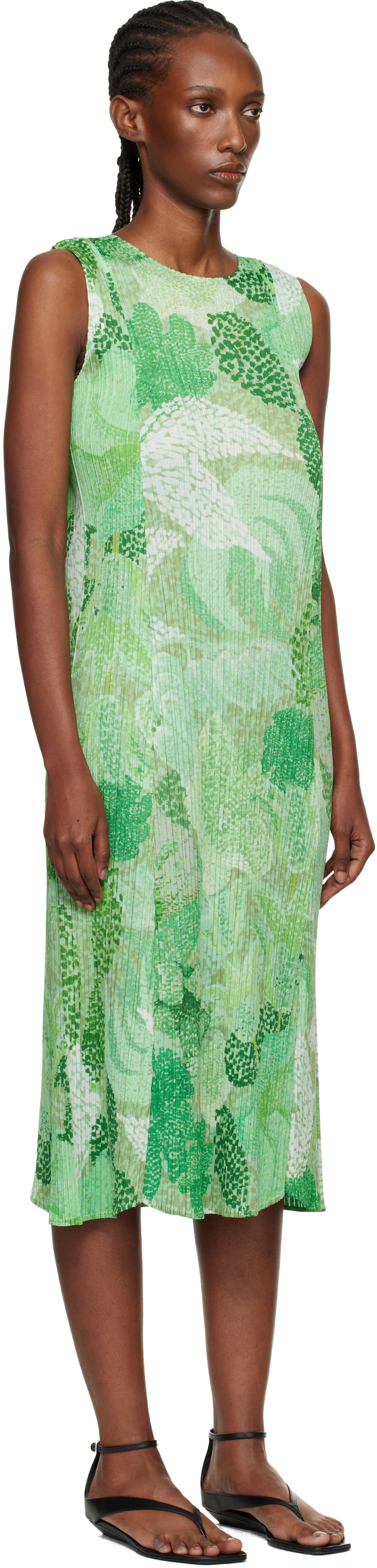 PLEATS PLEASE ISSEY MIYAKE: Green Foggy Forest Maxi Dress | SSENSE