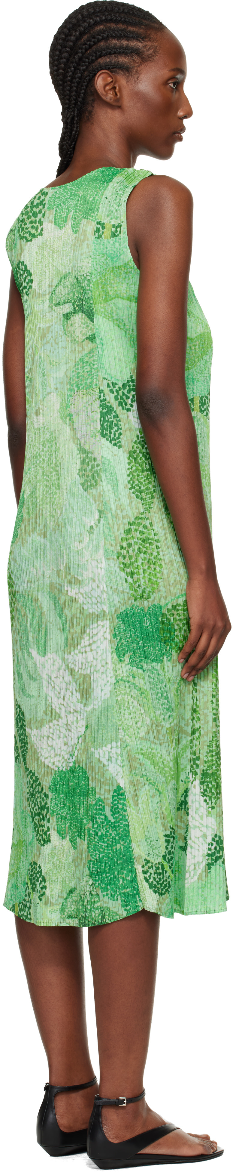PLEATS PLEASE ISSEY MIYAKE: Green Foggy Forest Maxi Dress | SSENSE