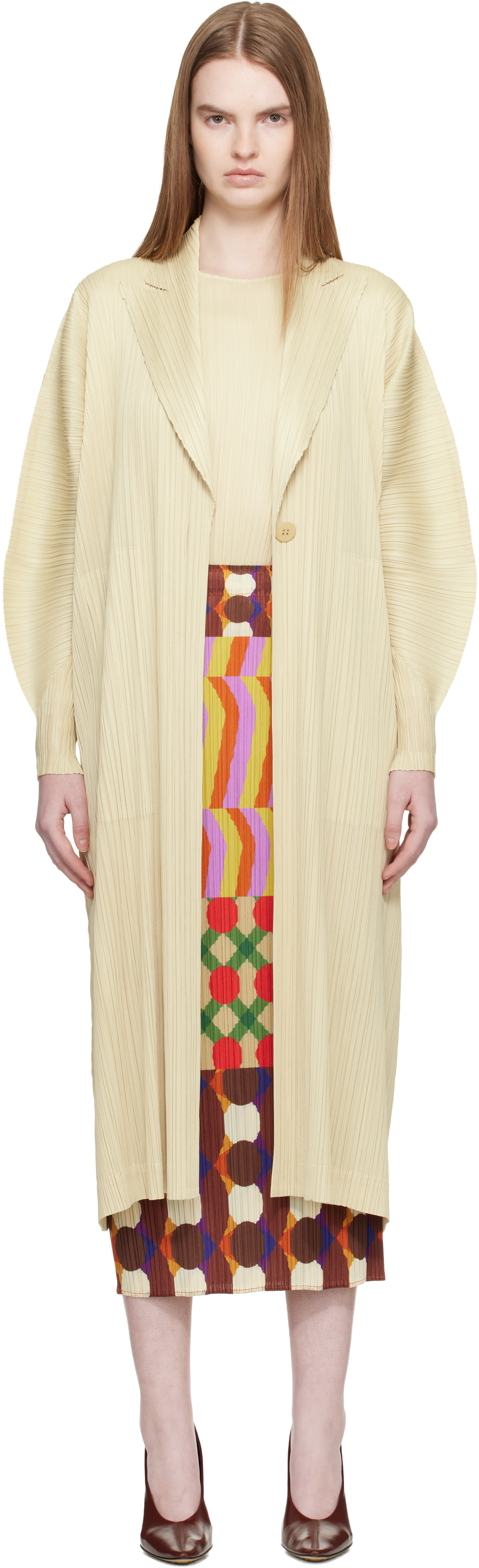 PLEATS PLEASE ISSEY MIYAKE: Beige Monthly Colors December Coat