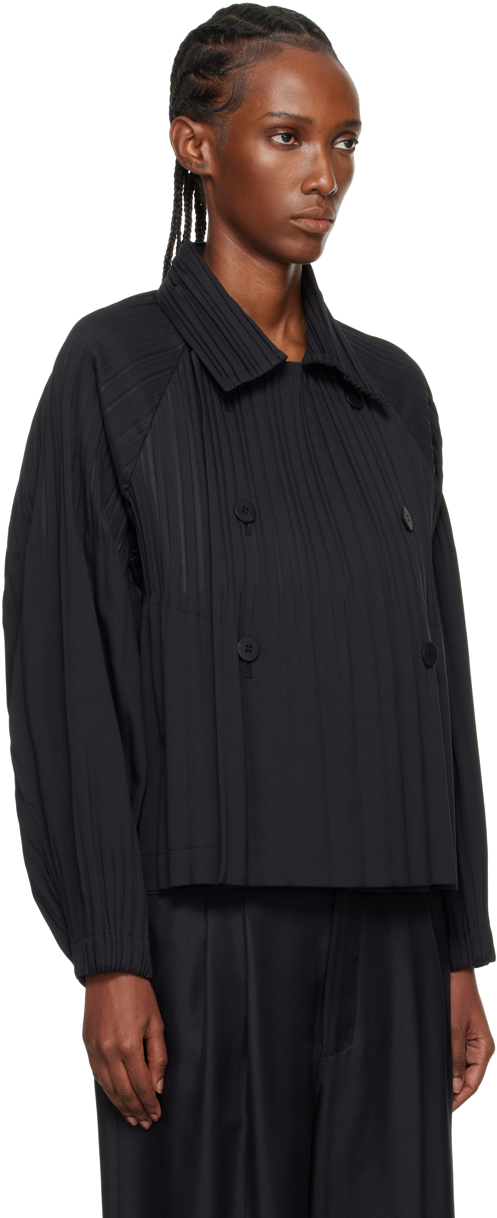 PLEATS PLEASE ISSEY MIYAKE: Black Smooth Jacket | SSENSE