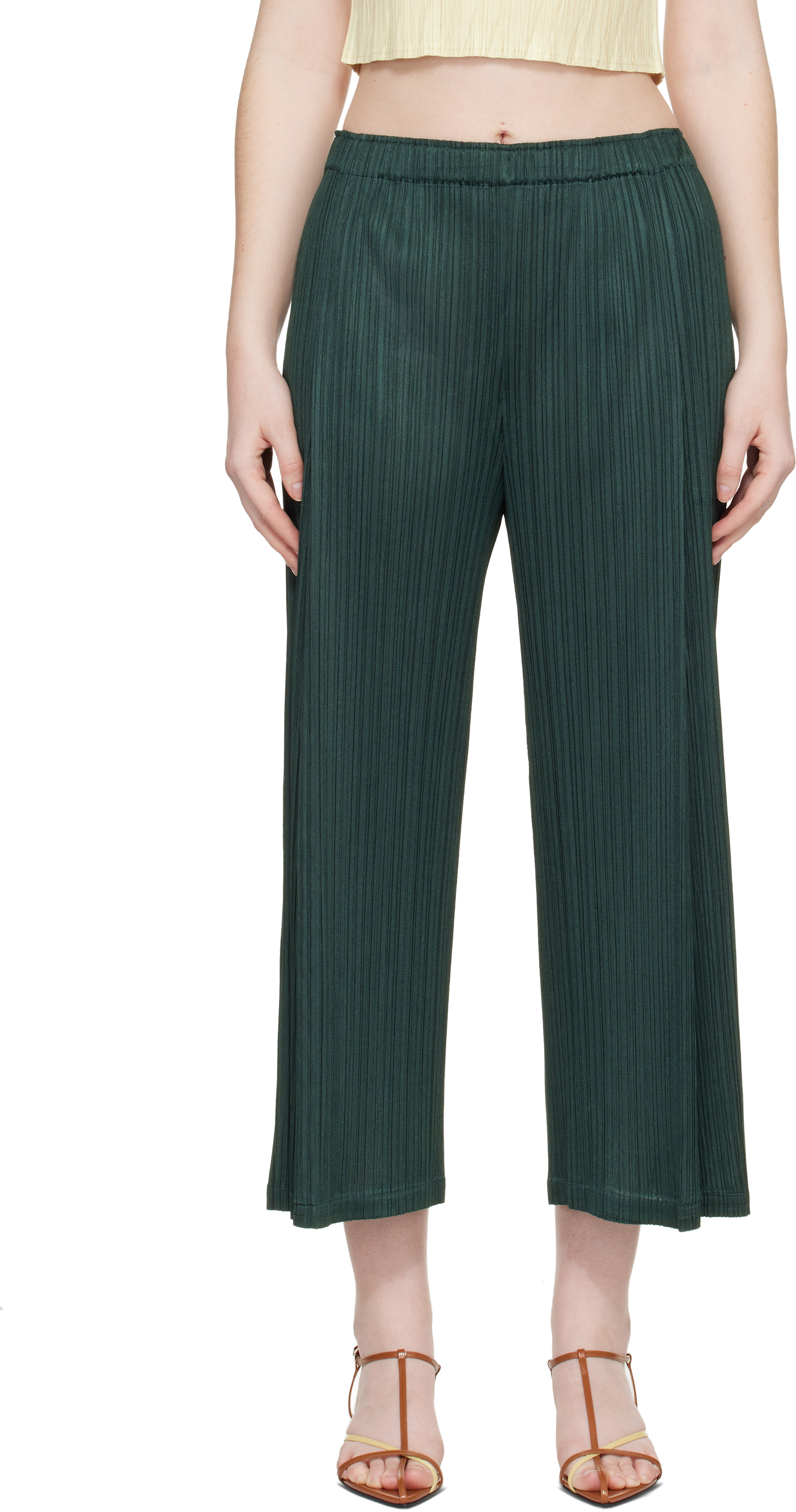 PLEATS PLEASE ISSEY MIYAKE: Green Monthly Colors December Trousers