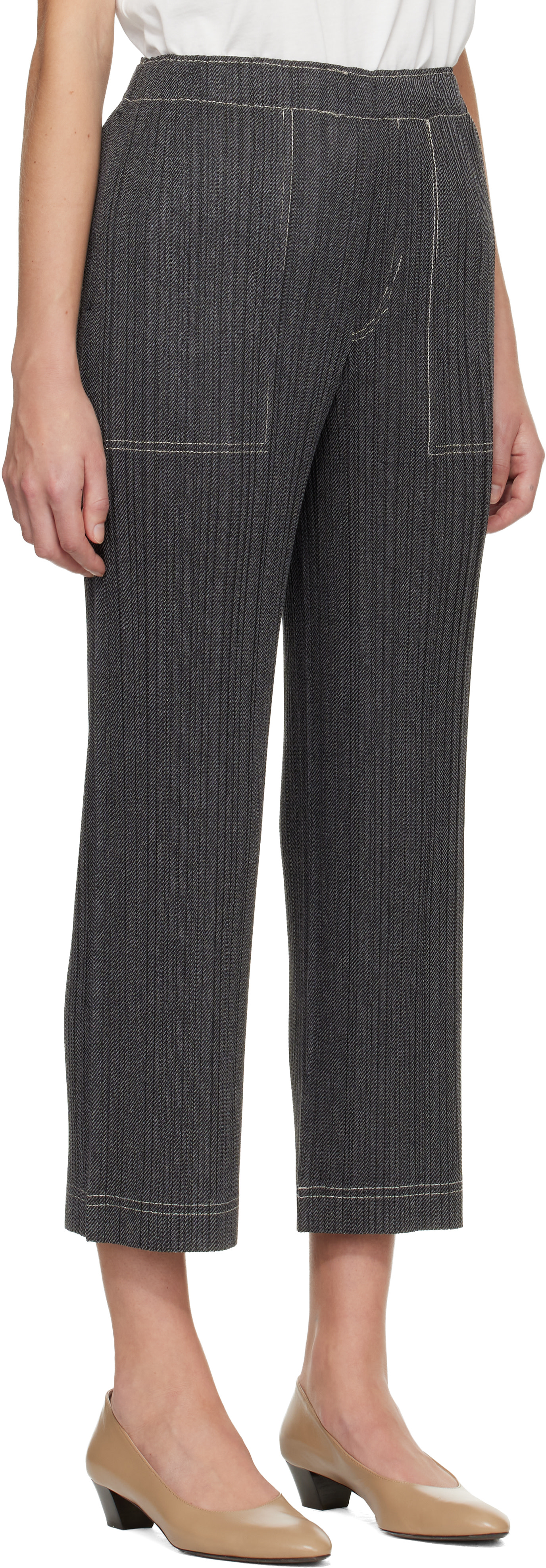 PLEATS PLEASE ISSEY MIYAKE: Gray Cotton Denim Trousers | SSENSE