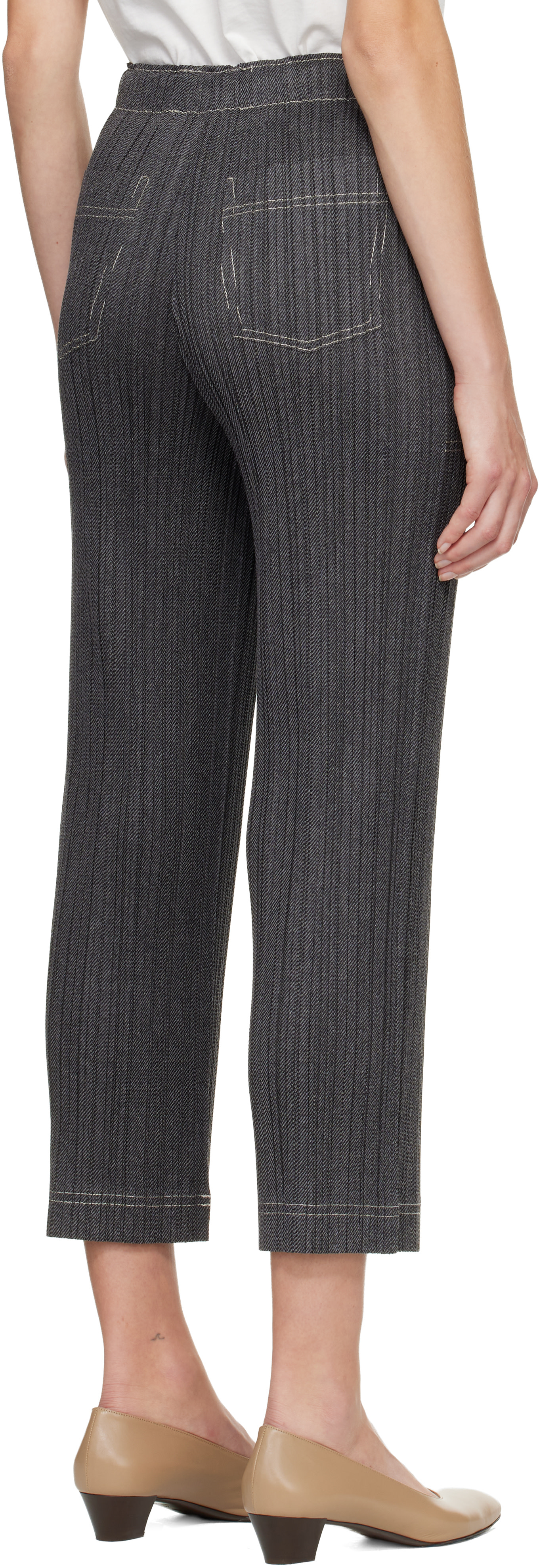 PLEATS PLEASE ISSEY MIYAKE: Gray Cotton Denim Trousers | SSENSE