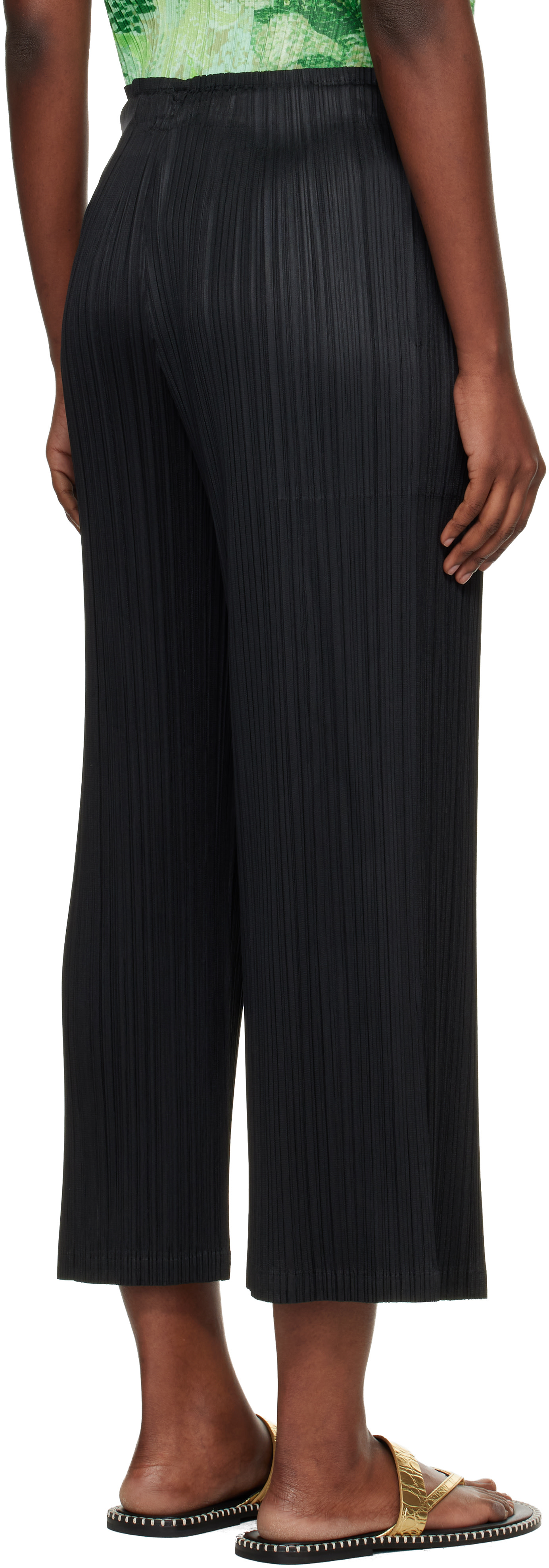 PLEATS PLEASE ISSEY MIYAKE メッシュ ロングブーツ 黒 PLEATS PLEASE ISSEY MIYAKE: Black Facade Trousers | SSENSE Canada