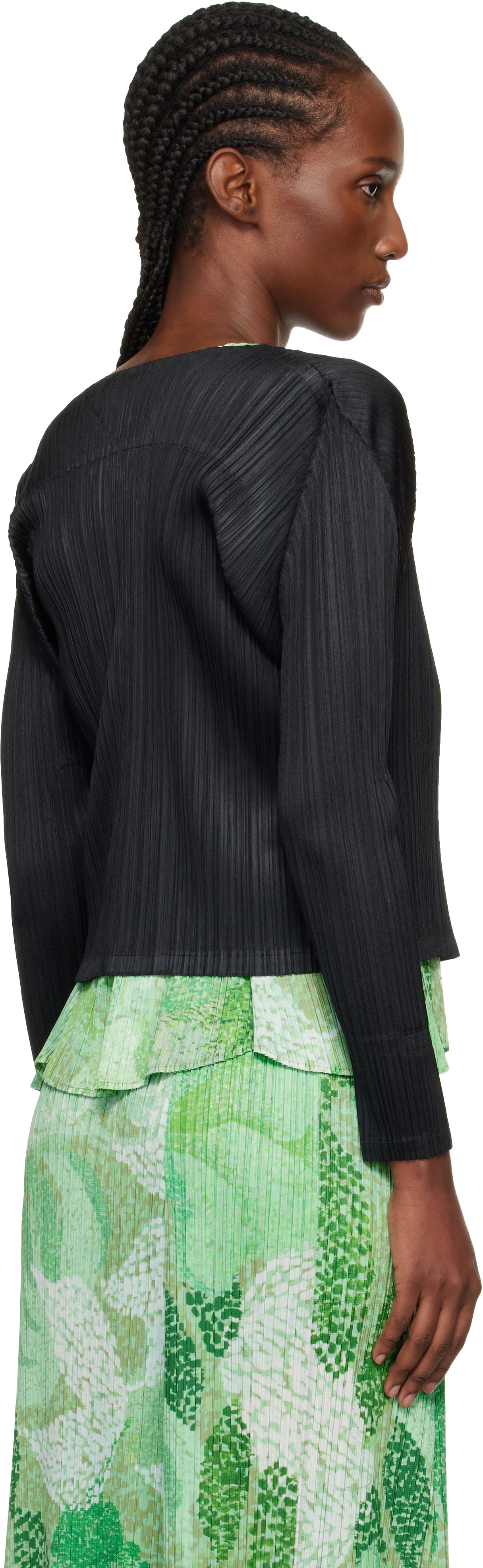 PLEATS PLEASE ISSEY MIYAKE: Black Facade Cardigan | SSENSE