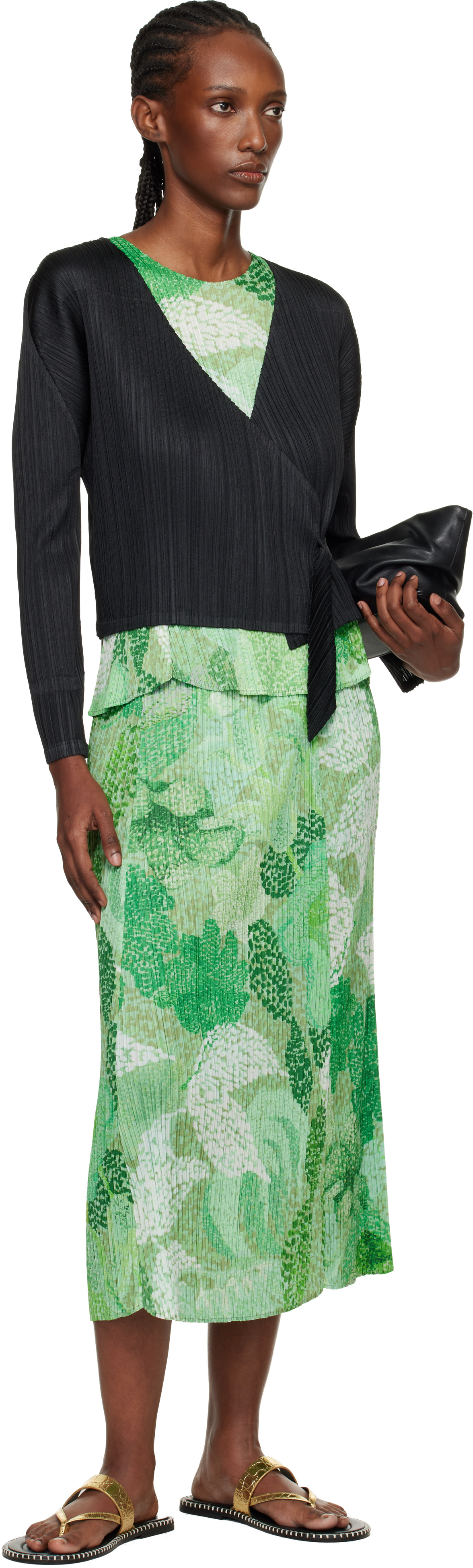 PLEATS PLEASE ISSEY MIYAKE: Black Facade Cardigan | SSENSE