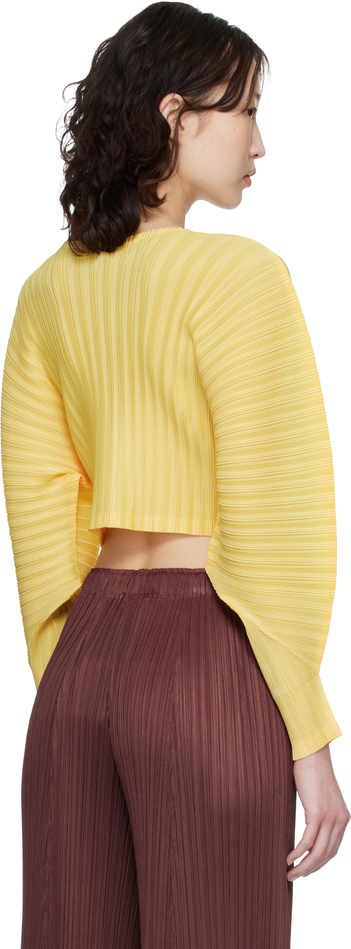 PLEATS PLEASE イエロープリーツトップス PLEATS PLEASE ISSEY MIYAKE: Yellow Rib Pleats January Cardigan
