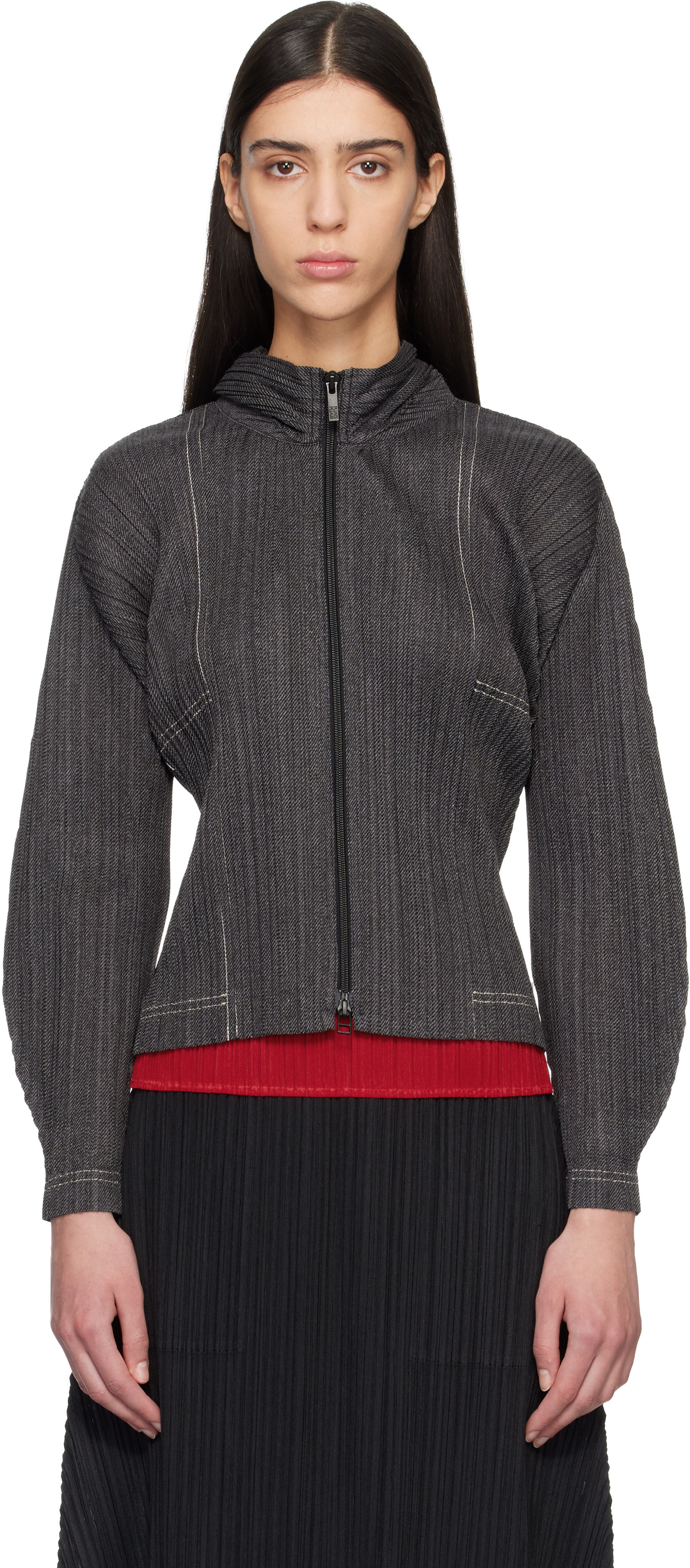 PLEATS PLEASE イッセイミヤケ フーデッドブルゾン ターコイズ 3 0400016205963_GRAY?wid=600&hei