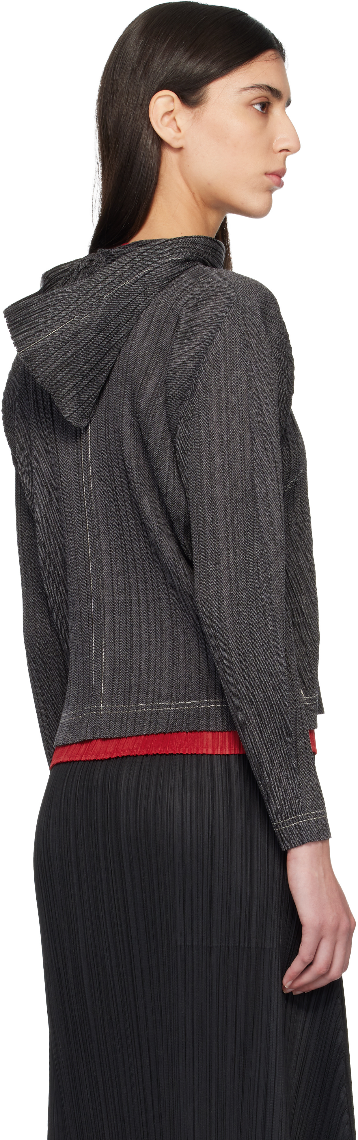 PLEATS PLEASE ISSEY MIYAKE: Black Cotton Denim Hoodie | SSENSE