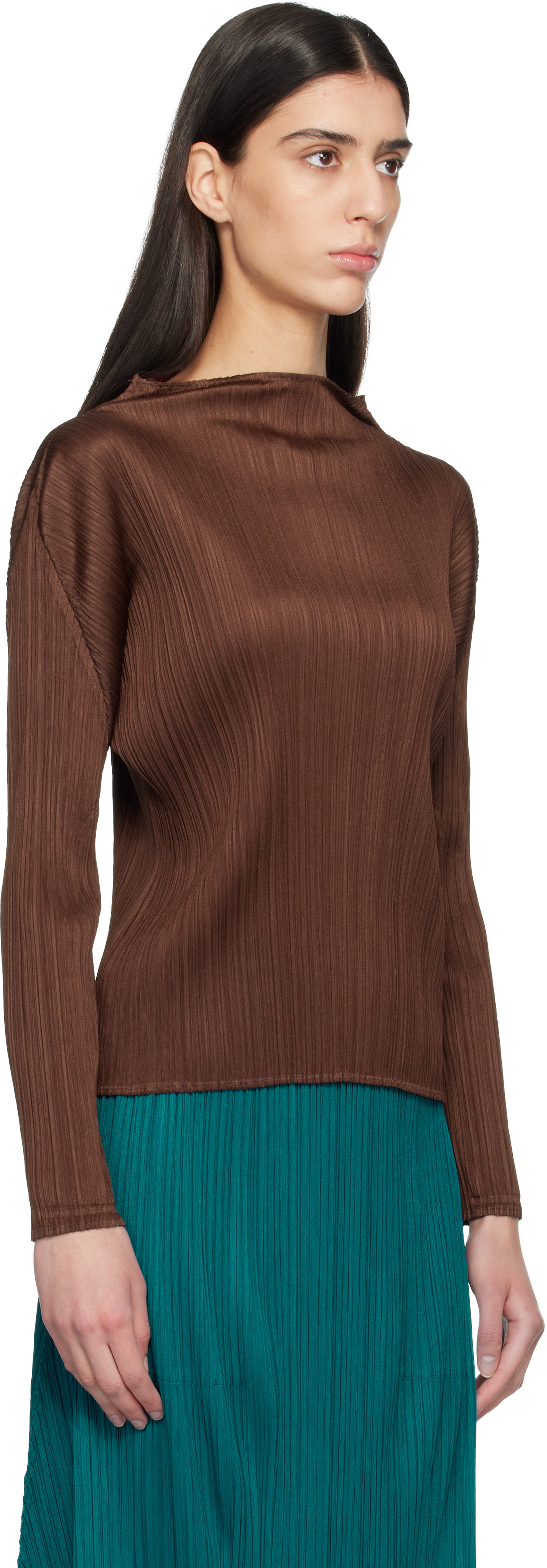 PLEATS PLEASE ブラウン 長袖トップス ② PLEATS PLEASE ISSEY MIYAKE: Brown Monthly Colors November Top | SSENSE