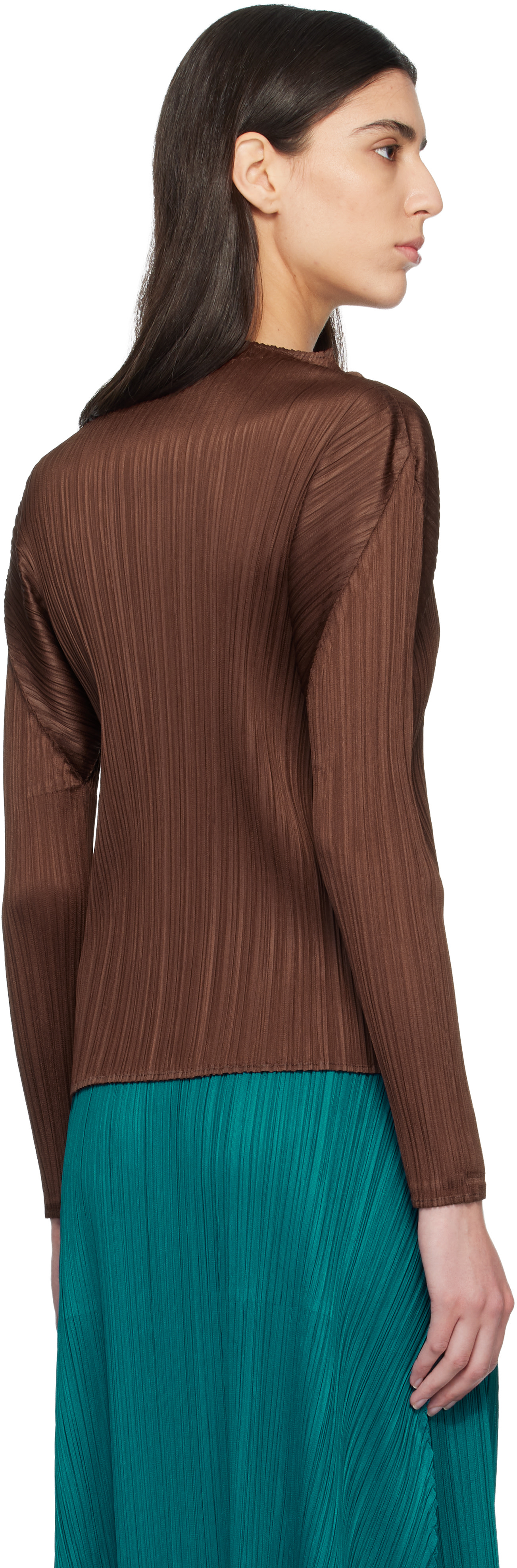 PLEATS PLEASE ブラウン 長袖トップス ② PLEATS PLEASE ISSEY MIYAKE: Brown Monthly Colors November Top | SSENSE