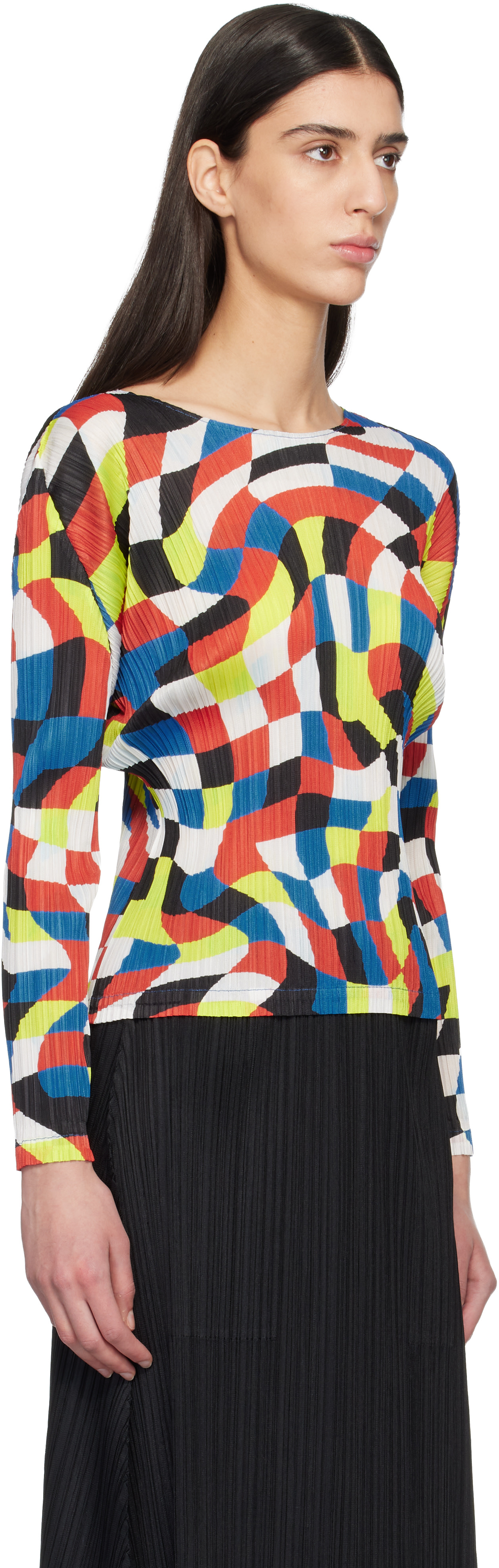 PLEATS PLEASE カラフル長袖Tシャツ PLEATS PLEASE ISSEY MIYAKE: Multicolor Dancing Square Top | SSENSE