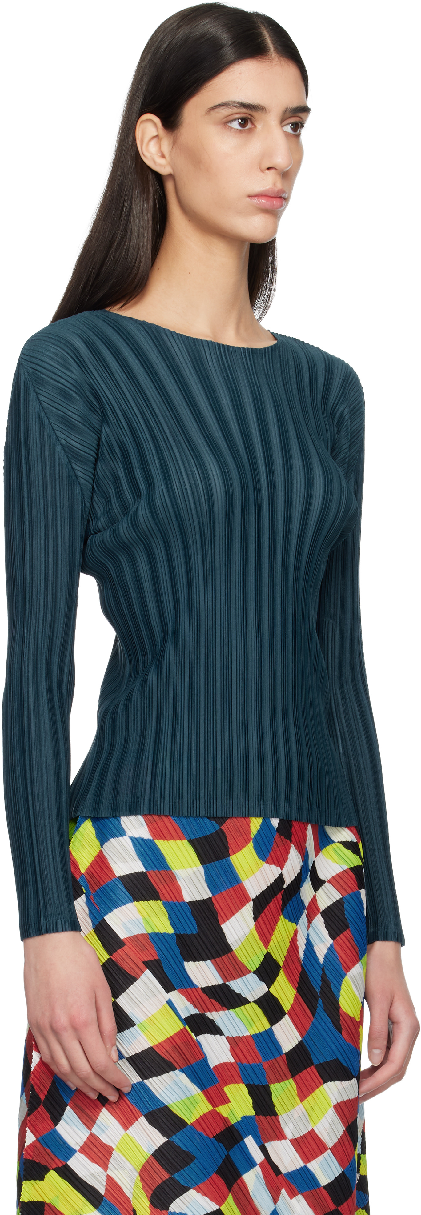 PLEATS PLEASE ISSEY MIYAKE: Navy Rib Pleats November Top | SSENSE