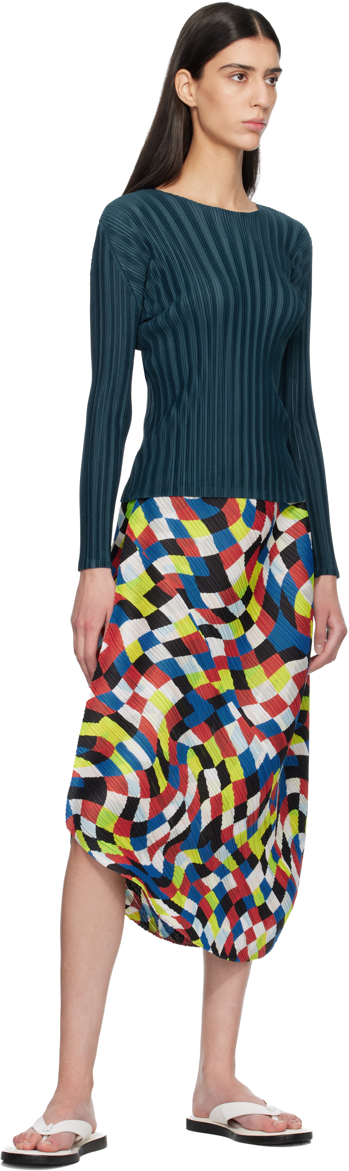 PLEATS PLEASE ISSEY MIYAKE: Navy Rib Pleats November Top | SSENSE