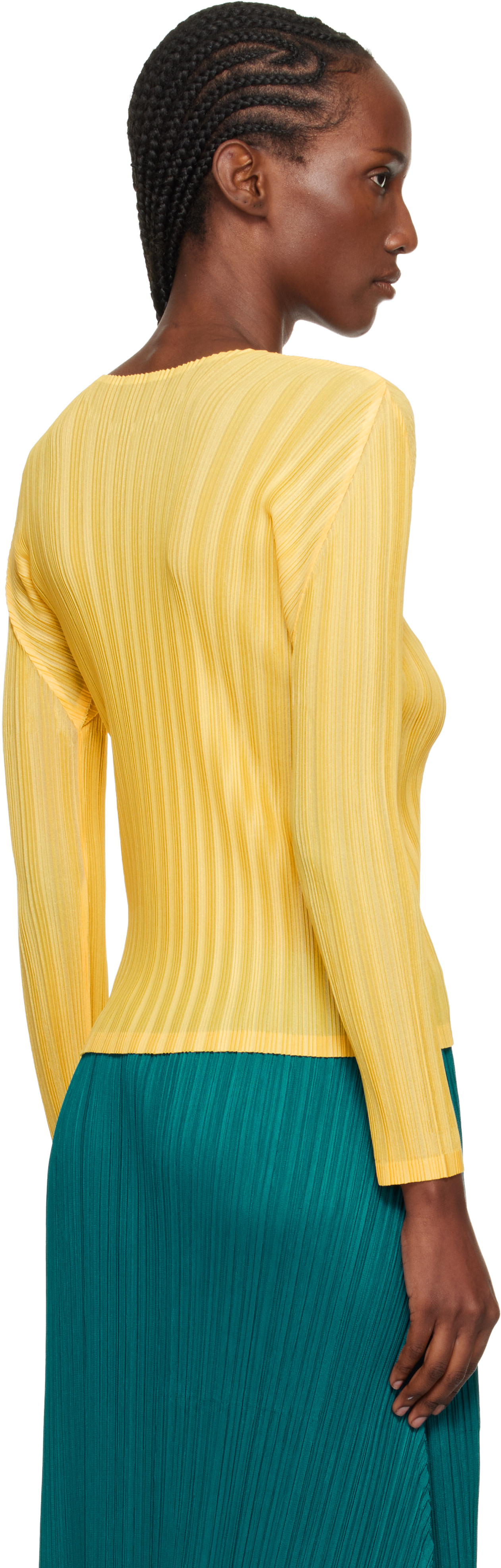 PLEATS PLEASE ISSEY MIYAKE: Yellow Rib Pleats January T-shirt | SSENSE