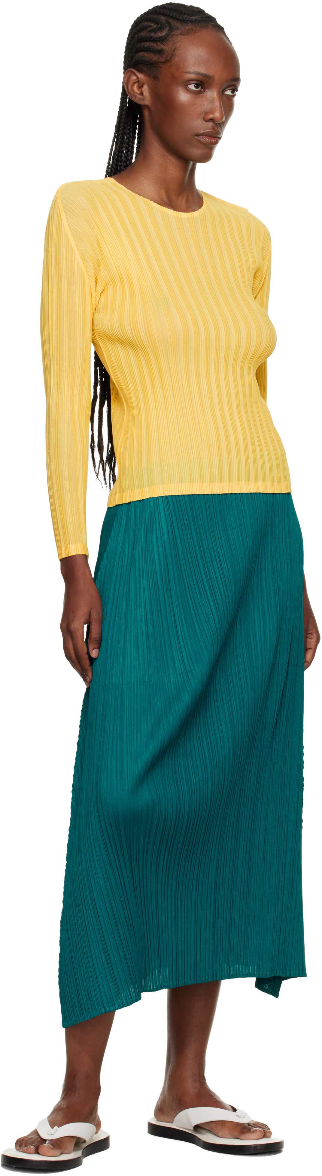 PLEATS PLEASE ISSEY MIYAKE: Yellow Rib Pleats January T-shirt | SSENSE