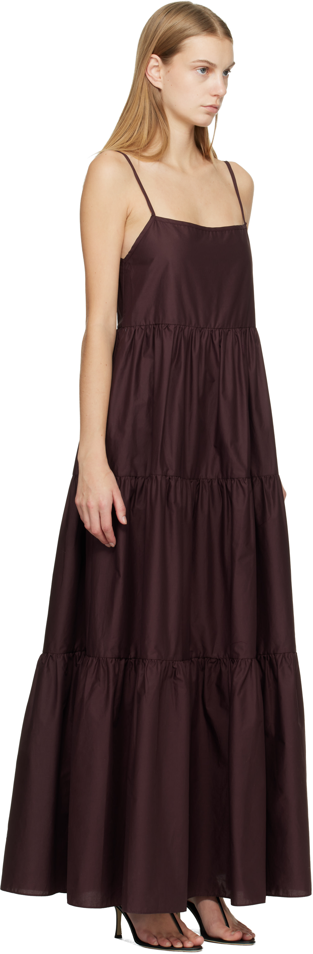 knee length dresses for ladies Burgundy Tiered Poplin Maxi Dress – Olivia Dress