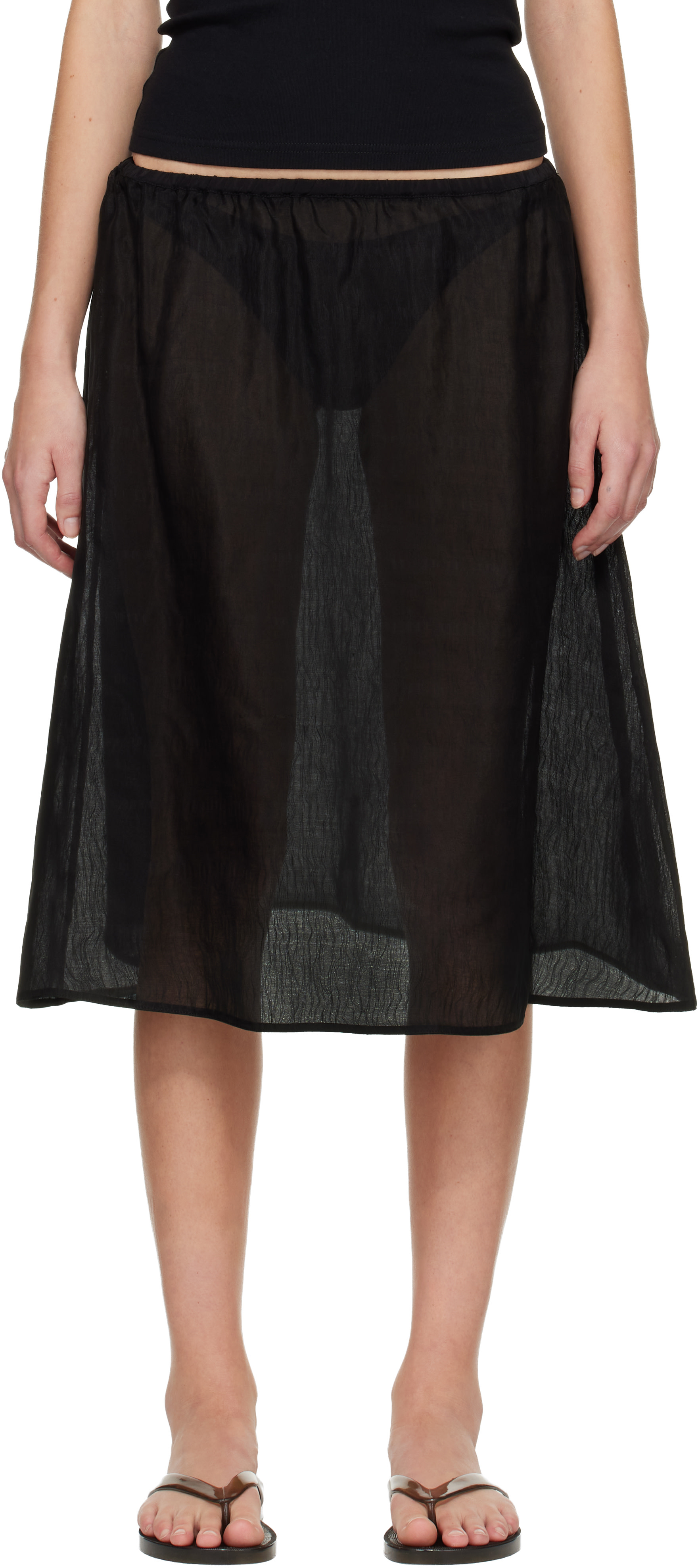 Matteau: Black Sheer Midi Skirt | SSENSE Canada