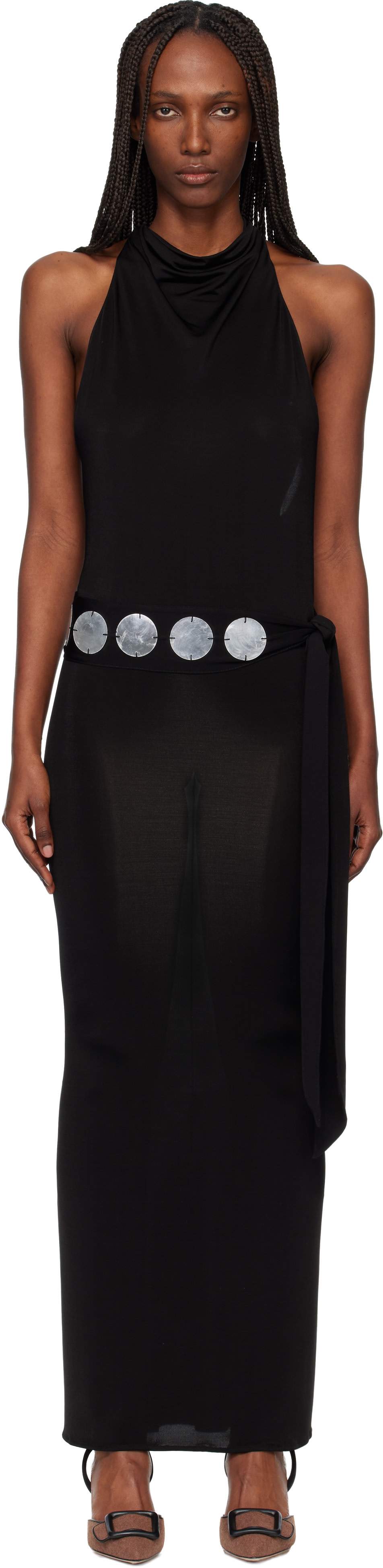 Conner Ives: Black Jersey Halter Maxi Dress | SSENSE United Kingdom