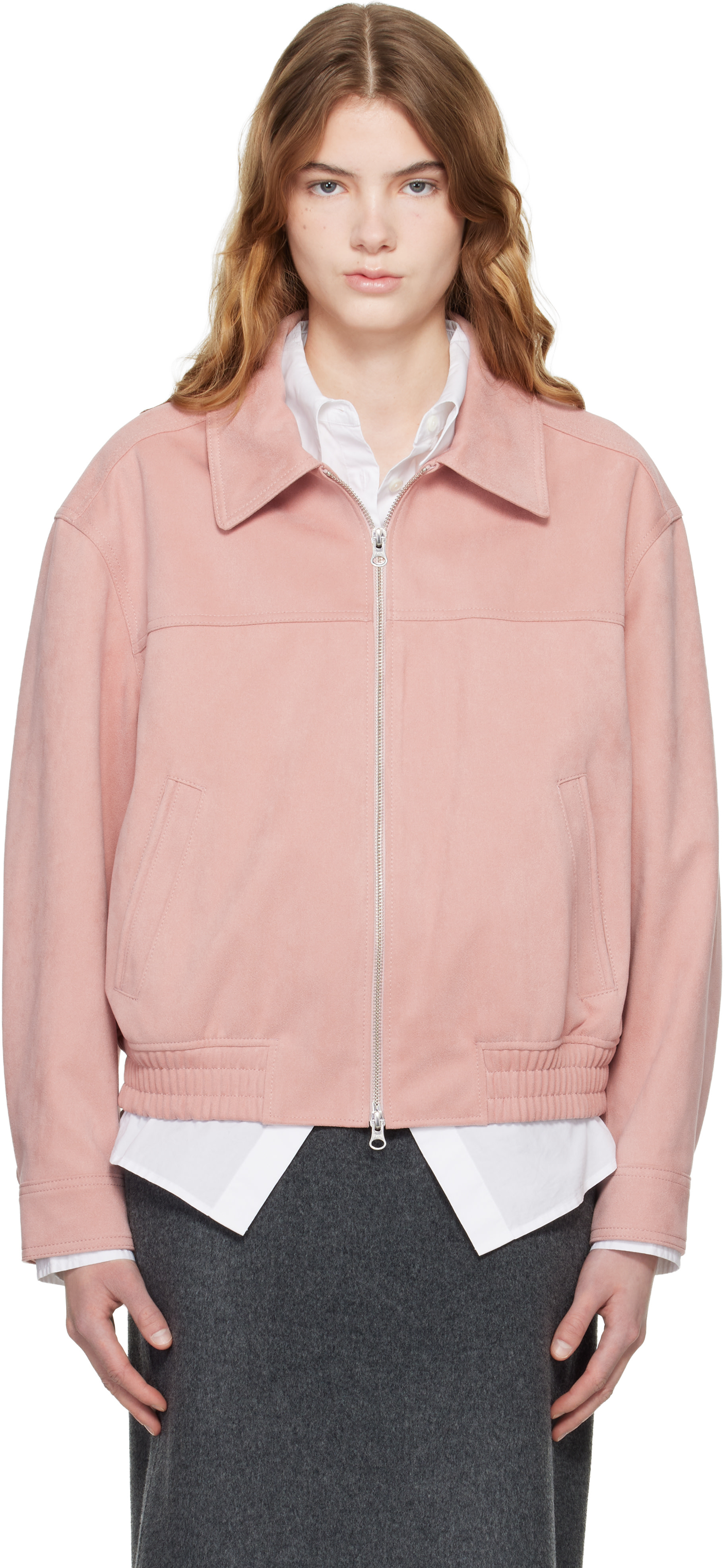 Dunst - Blouson rose en suède synthétique à col classique