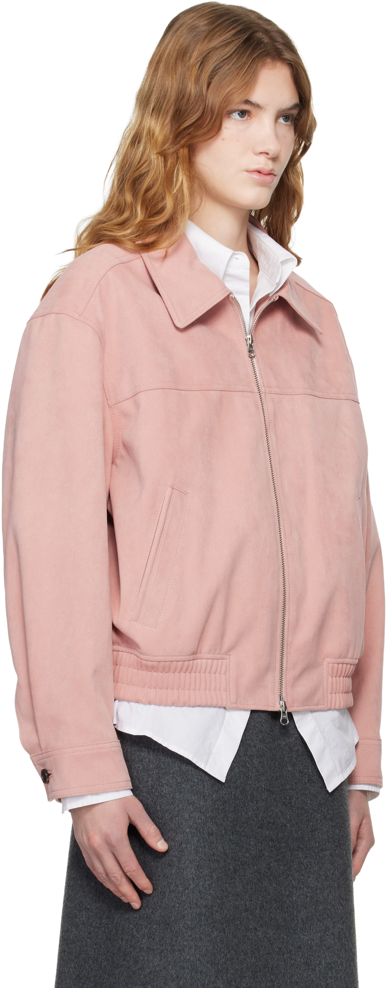 Dunst - Blouson rose en suède synthétique à col classique