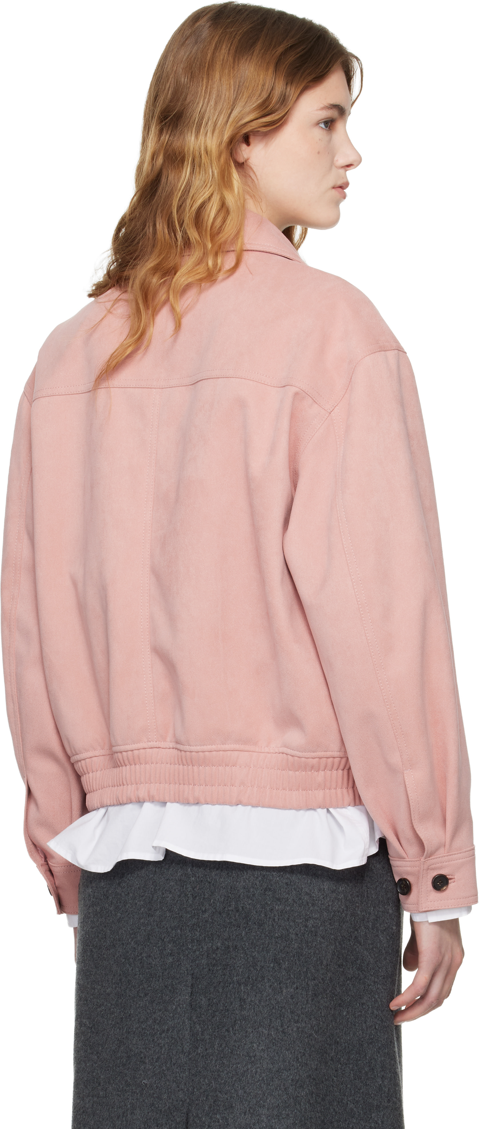 Dunst - Blouson rose en suède synthétique à col classique