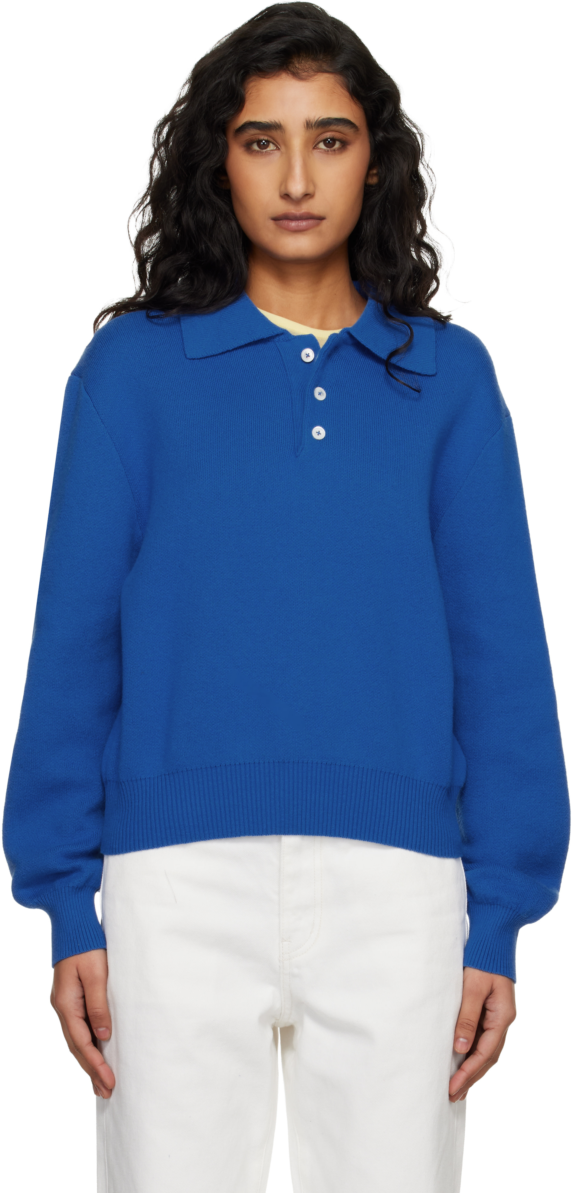 Dunst - Polo de style pull bleu en cachemire à col classique