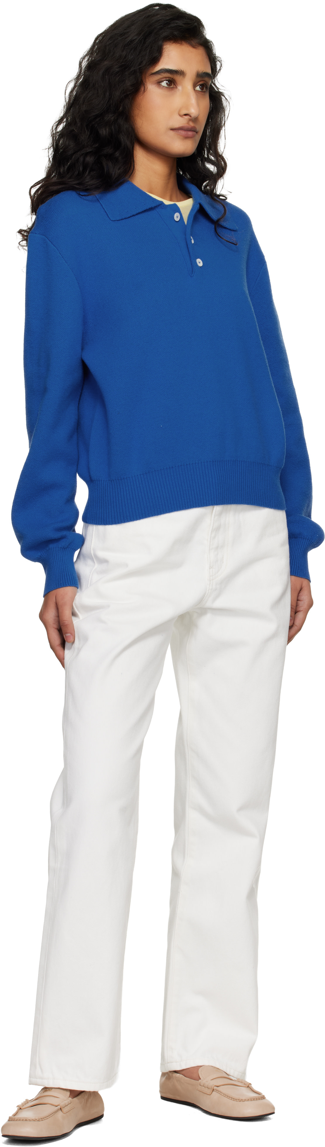 Dunst - Polo de style pull bleu en cachemire à col classique