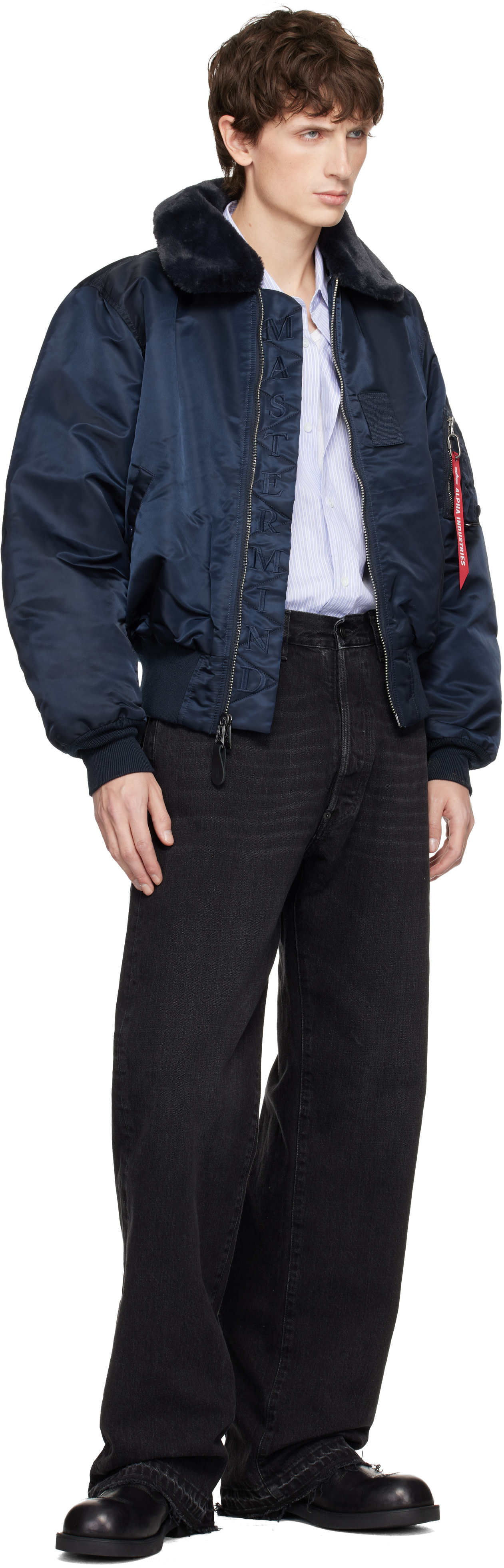 mastermind WORLD - 네이비 리버서블 Alpha Industries B-15 플라이트 보머 재킷
