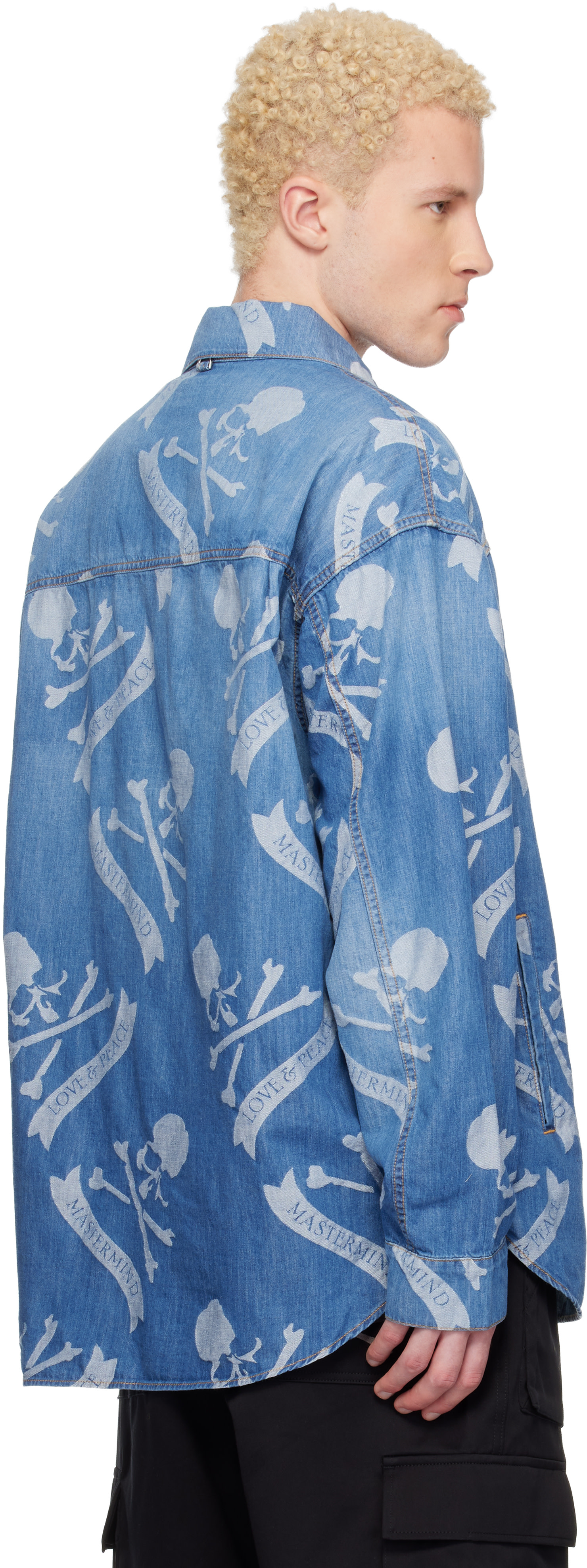 MASTERMIND WORLD: Blue MW Long Sleeve Denim Shirt | SSENSE Canada