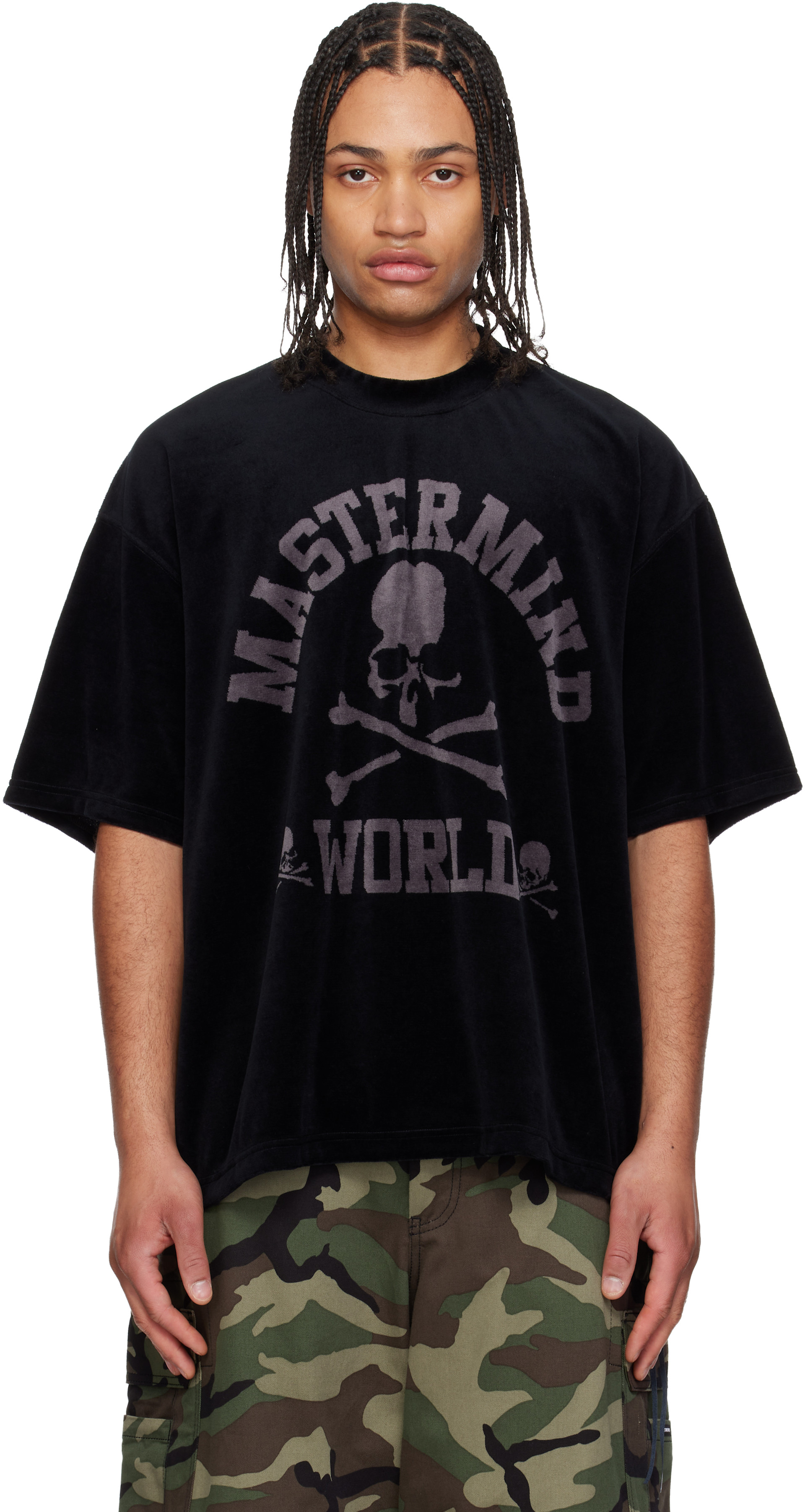 mastermind WORLD - 블랙 벨루어 티셔츠