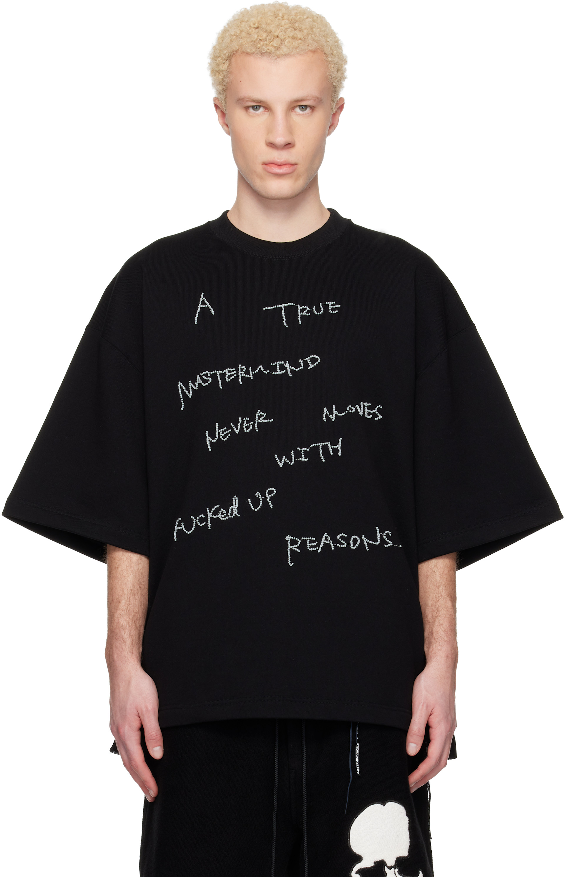 MASTERMIND WORLD - Pull molletonné à manches courtes noir à texte