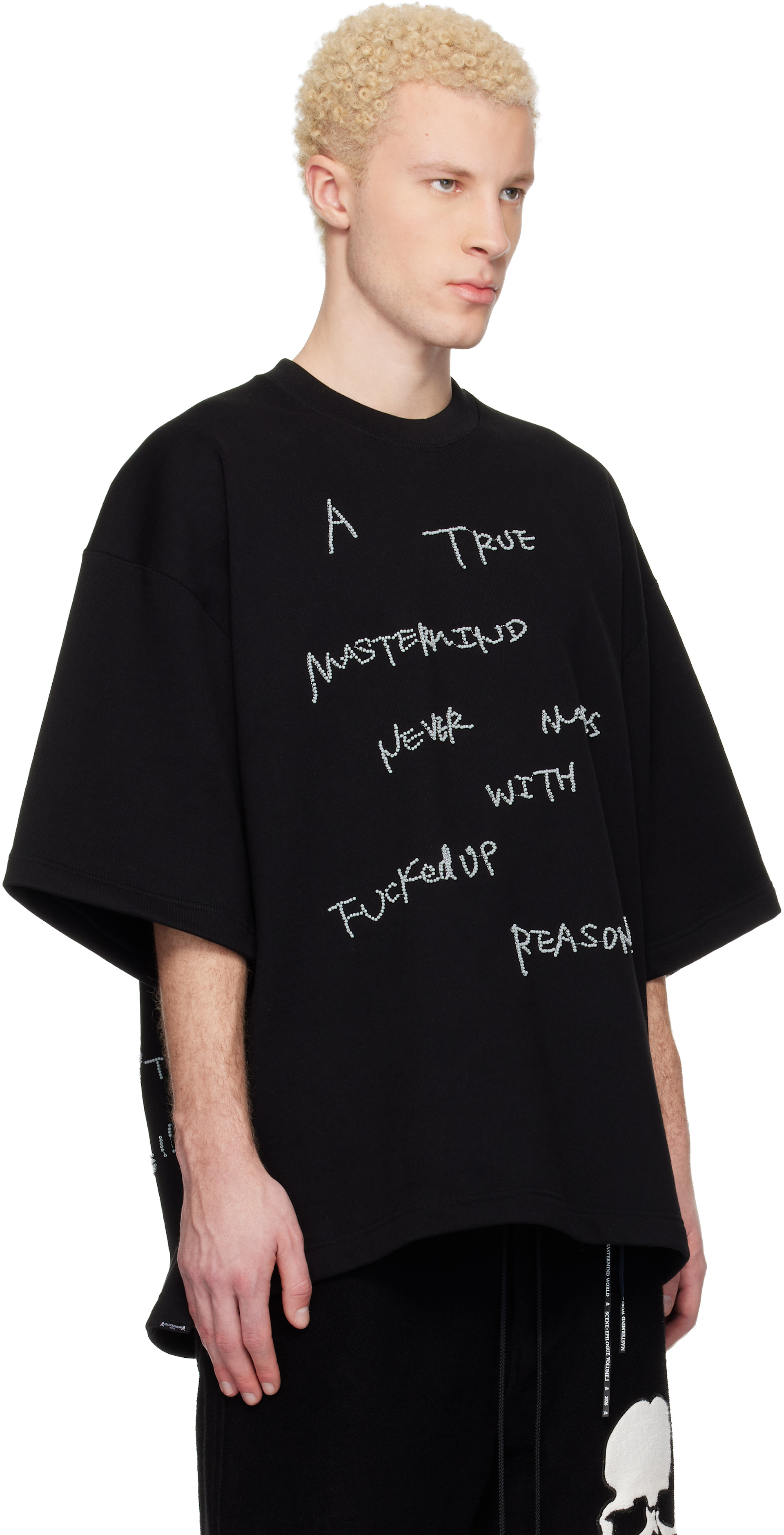 MASTERMIND WORLD - Pull molletonné à manches courtes noir à texte