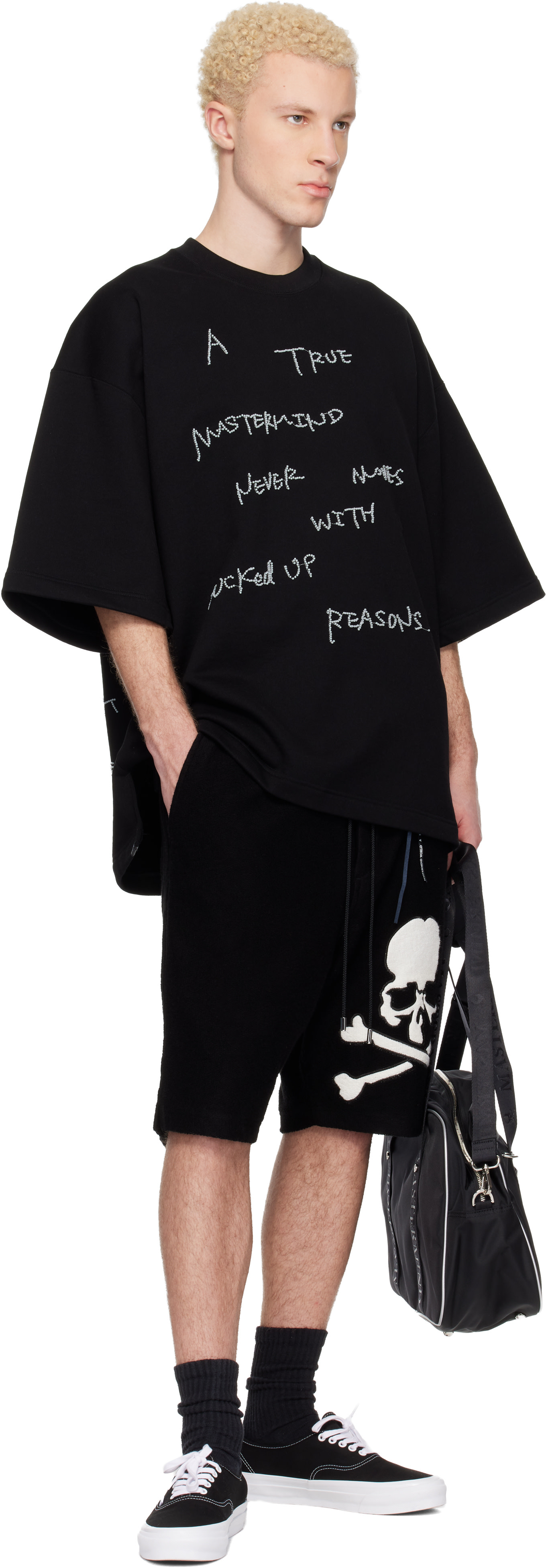 MASTERMIND WORLD - Pull molletonné à manches courtes noir à texte