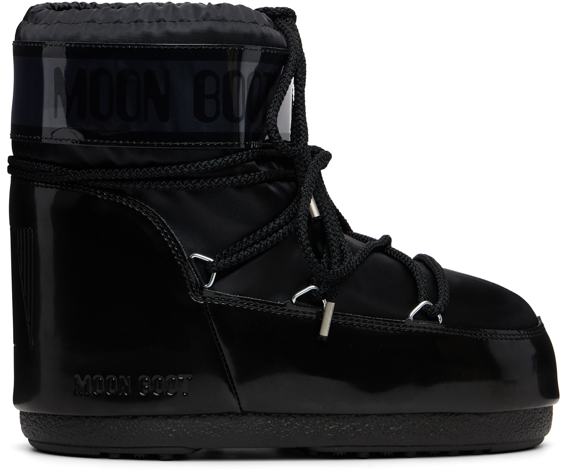 Moon Boot: Black Icon Low Glance Satin Boots | SSENSE Canada
