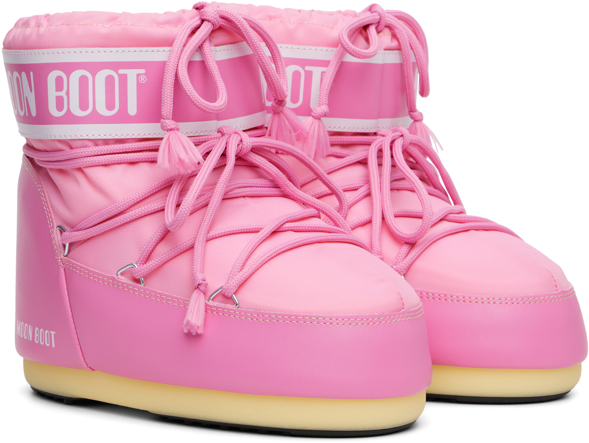 Moon Boot: Pink Icon Low Nylon Boots | SSENSE