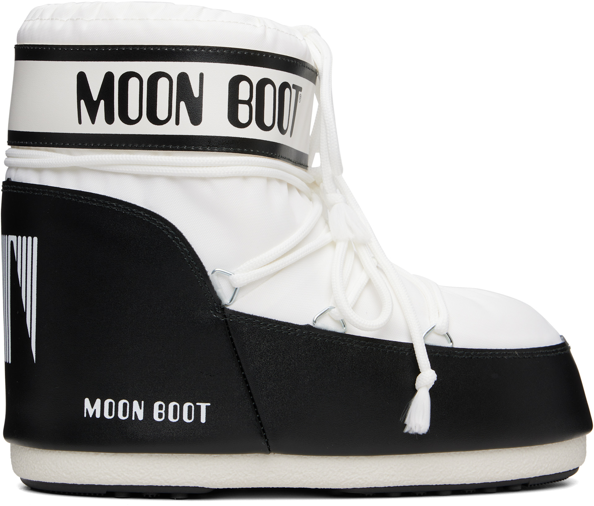 Moon Boot: ホワイト＆ブラック Icon ナイロン ショートブーツ